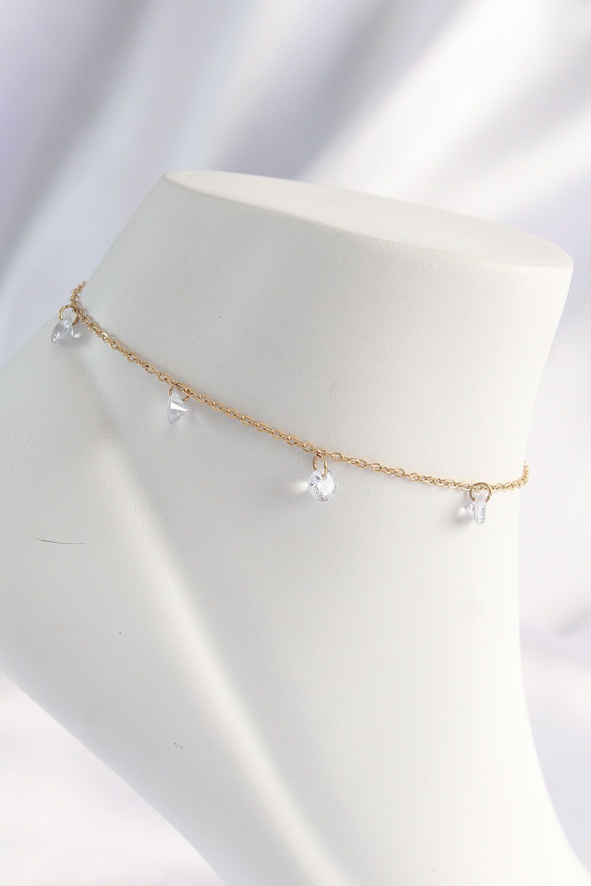 NEZADE STORE 316L Çelik Gold Renk Zirkon Taşlı Halhal - Lisinya