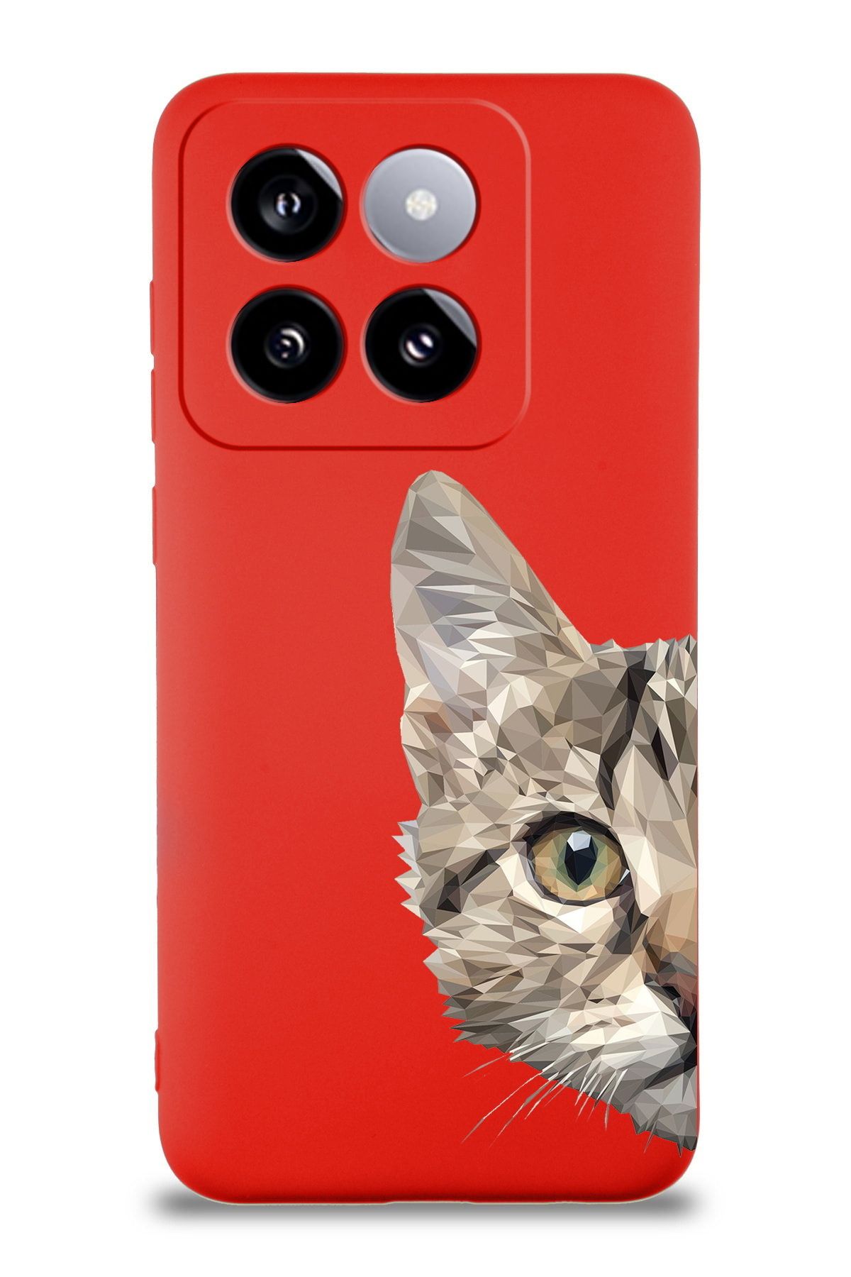 PrintiFy Xiaomi Mi 14 ile Uyumlu Catface Tasarımlı Kırmızı Lansman Kılıf