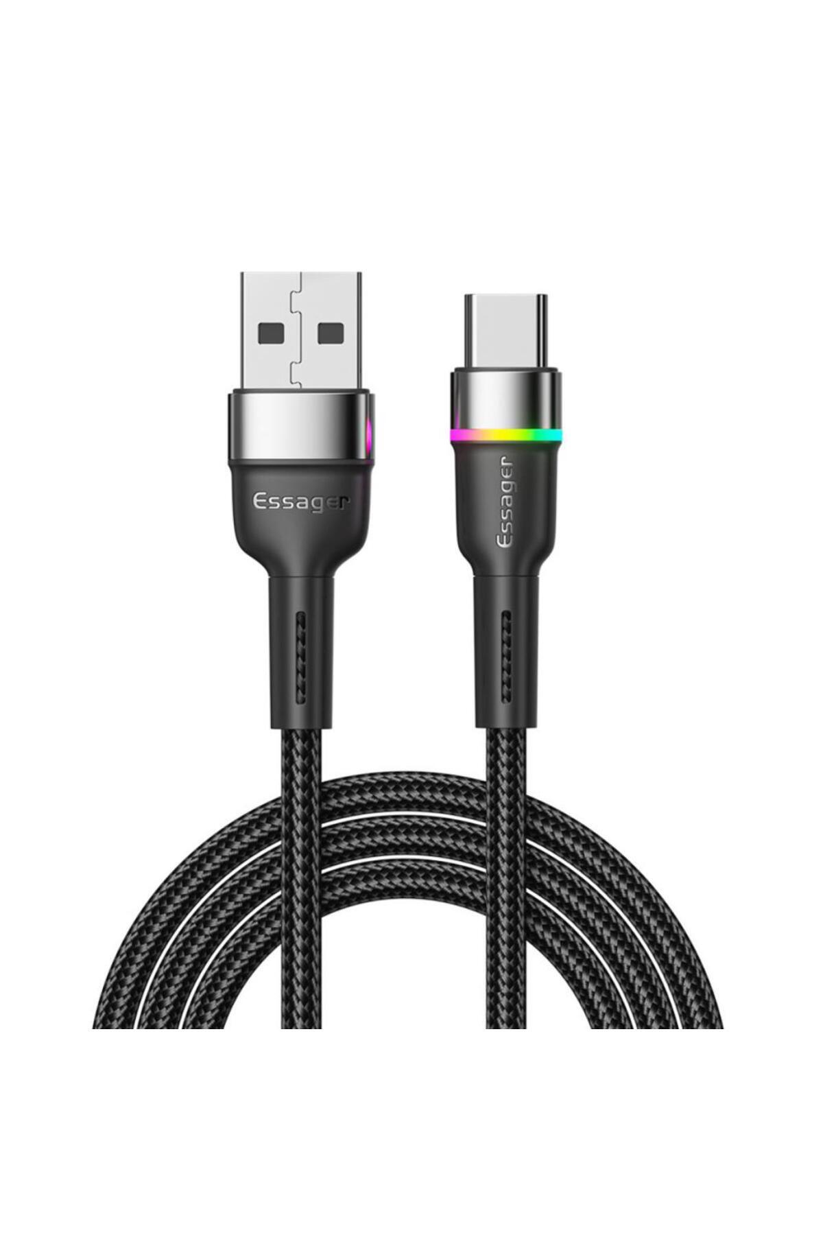 essager Led Işıklı 2 Metre 3a Usb To Type-c Ultra Hızlı Şarj Kablosu,dayanıklı Renkli Led Işıklı Kab