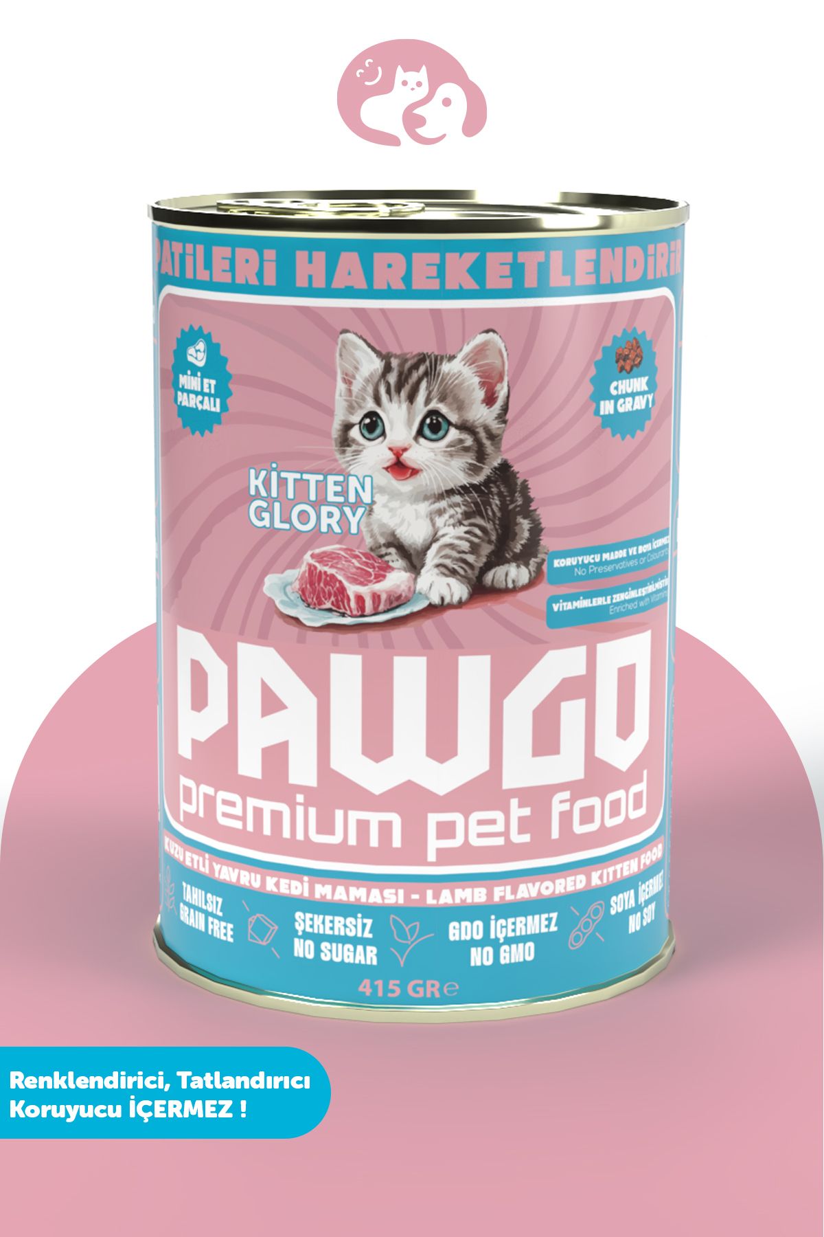 PAWGO Kitten Glory | Kuzu Etli | Premium | Yavru | Mini Parça Etli | Yavru Kedi Yaş Mama | 415g