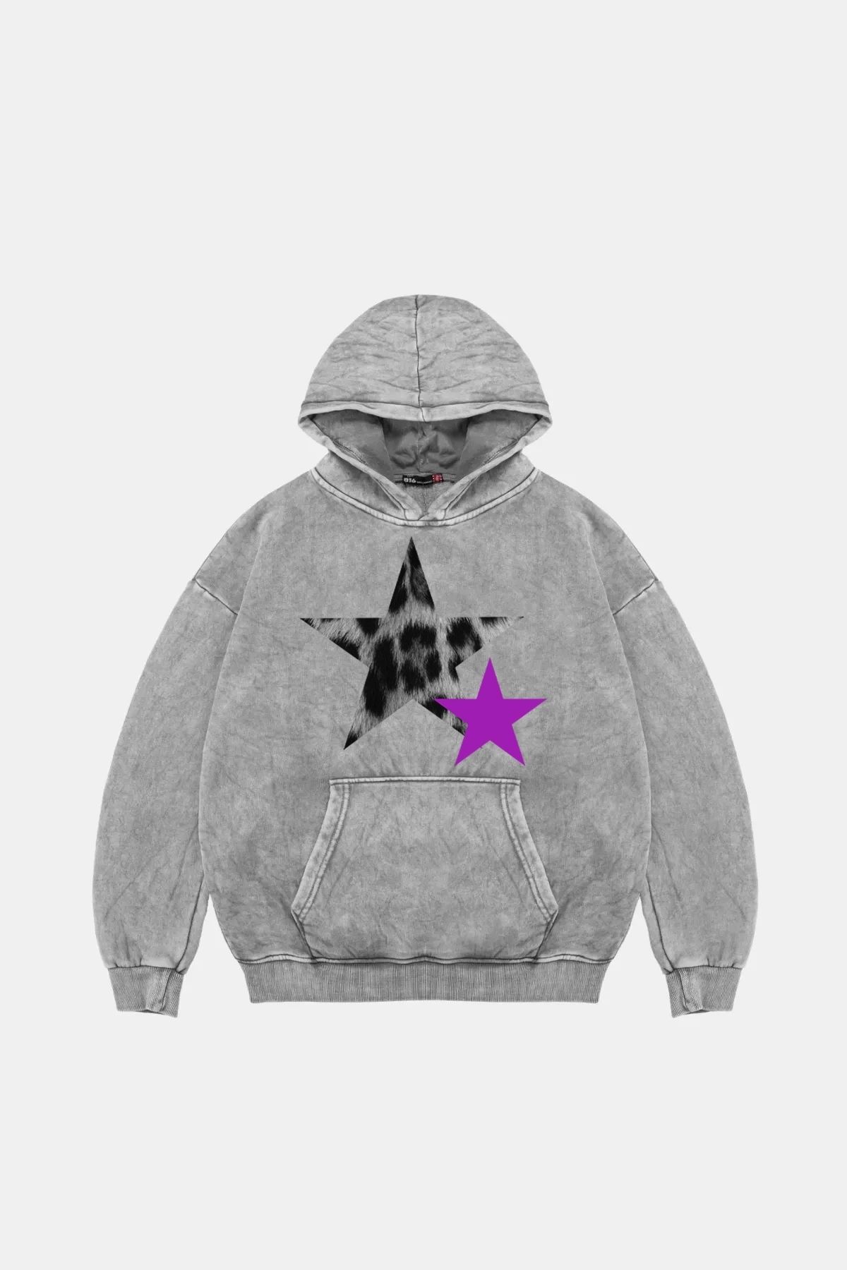 Bak Moda Y2k Leopar Starz "V2" Baskılı Oversize Unisex Yıkamalı Beyaz Hoodie