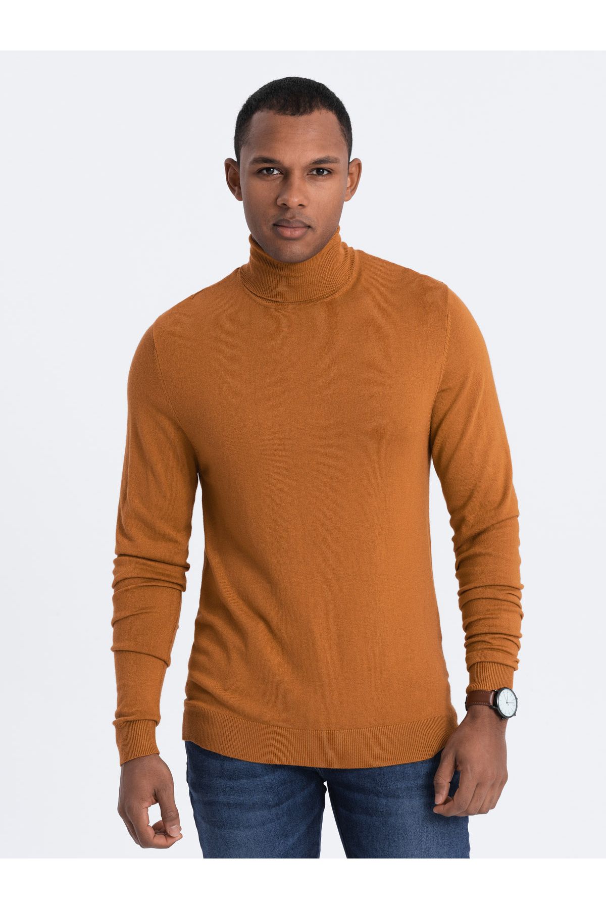 OMBRE-Men's knitted single-color turtleneck with viscose - camel V8 OM-SWTN-0101 XL 4