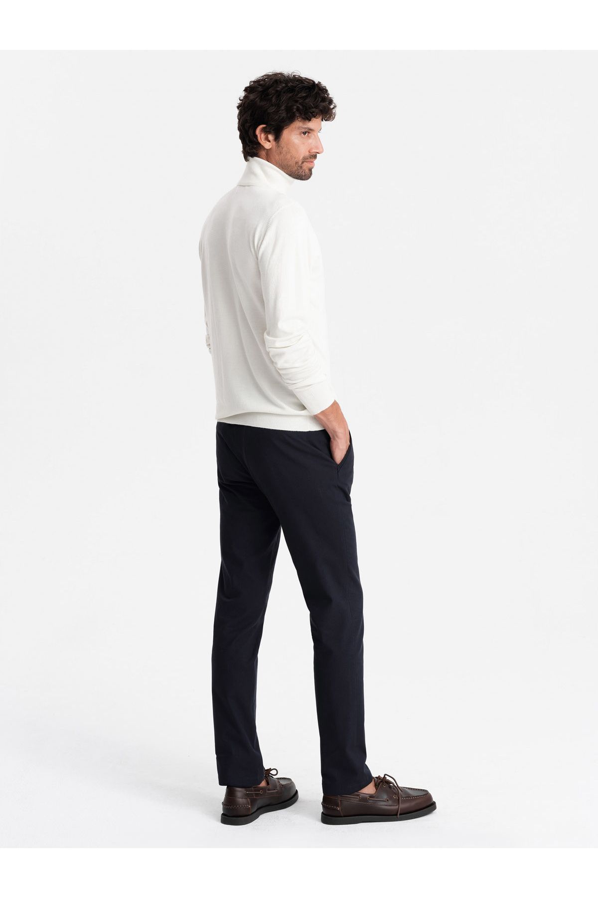 OMBRE-Men's knitted fitted turtleneck with viscose - ecru V3 OM-SWTN-0101 XL 5