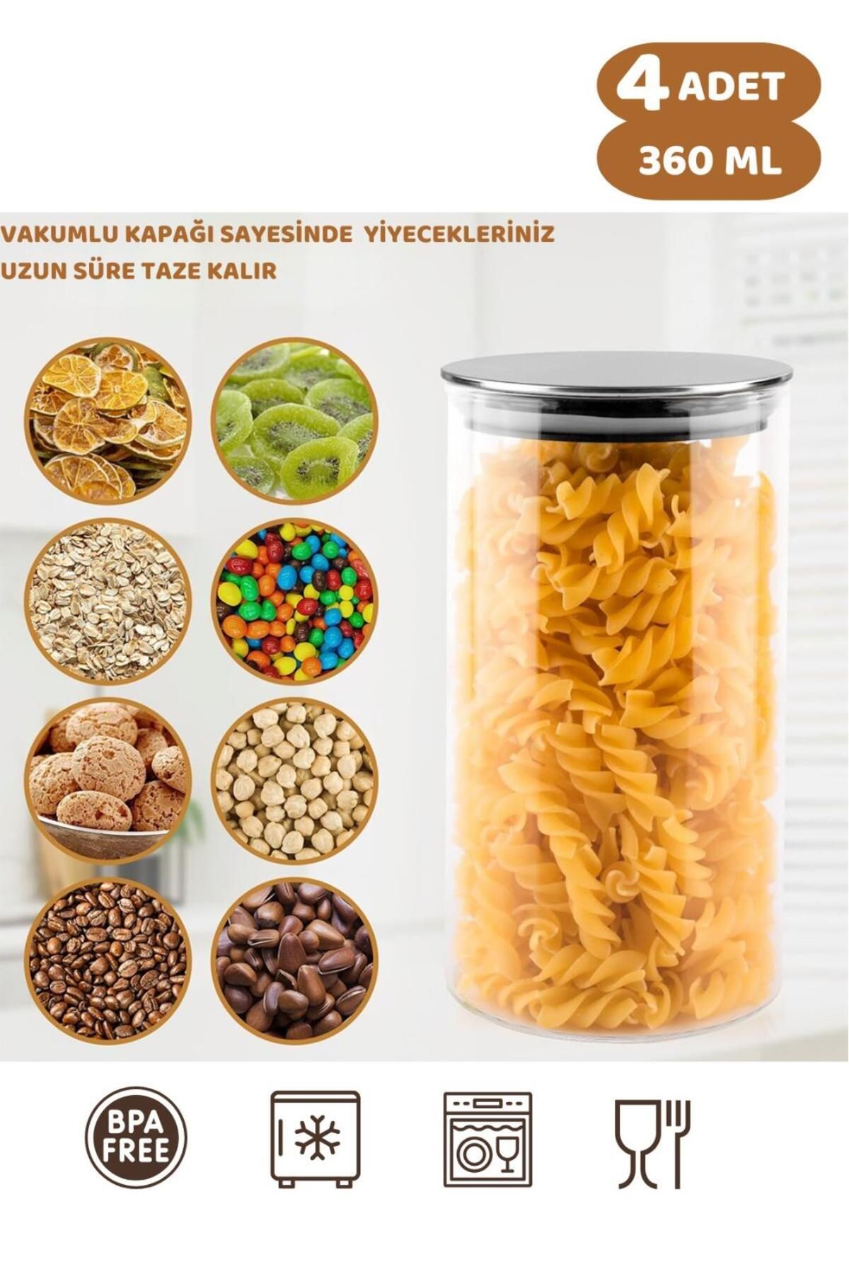 HOMENIVA-4 Piece Borosilicate Glass Jar Set with Metal Lid 360 ml 6