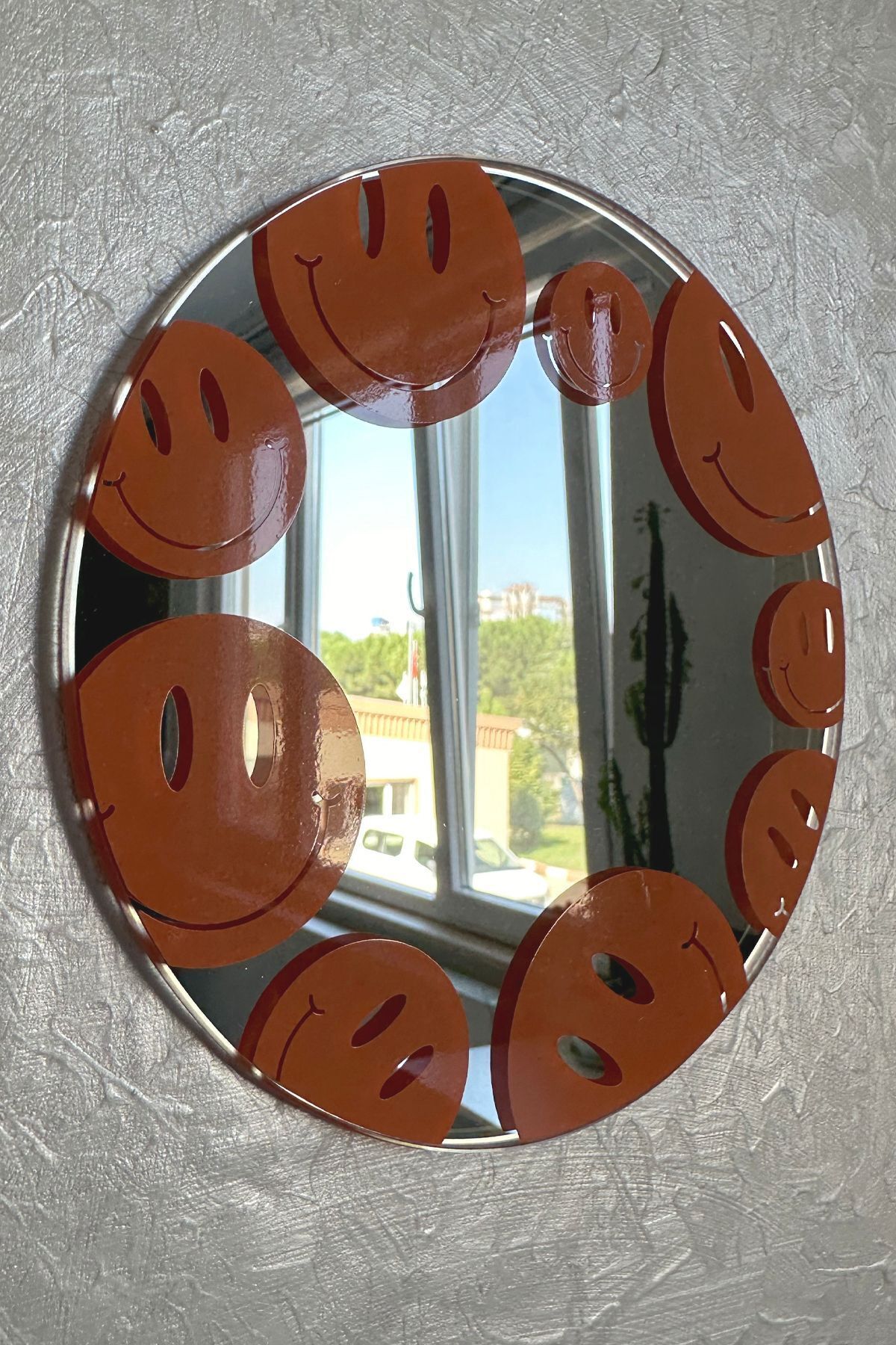 Echo Deco Smile Printed Round Decorative Mirror Orange Color 15*15