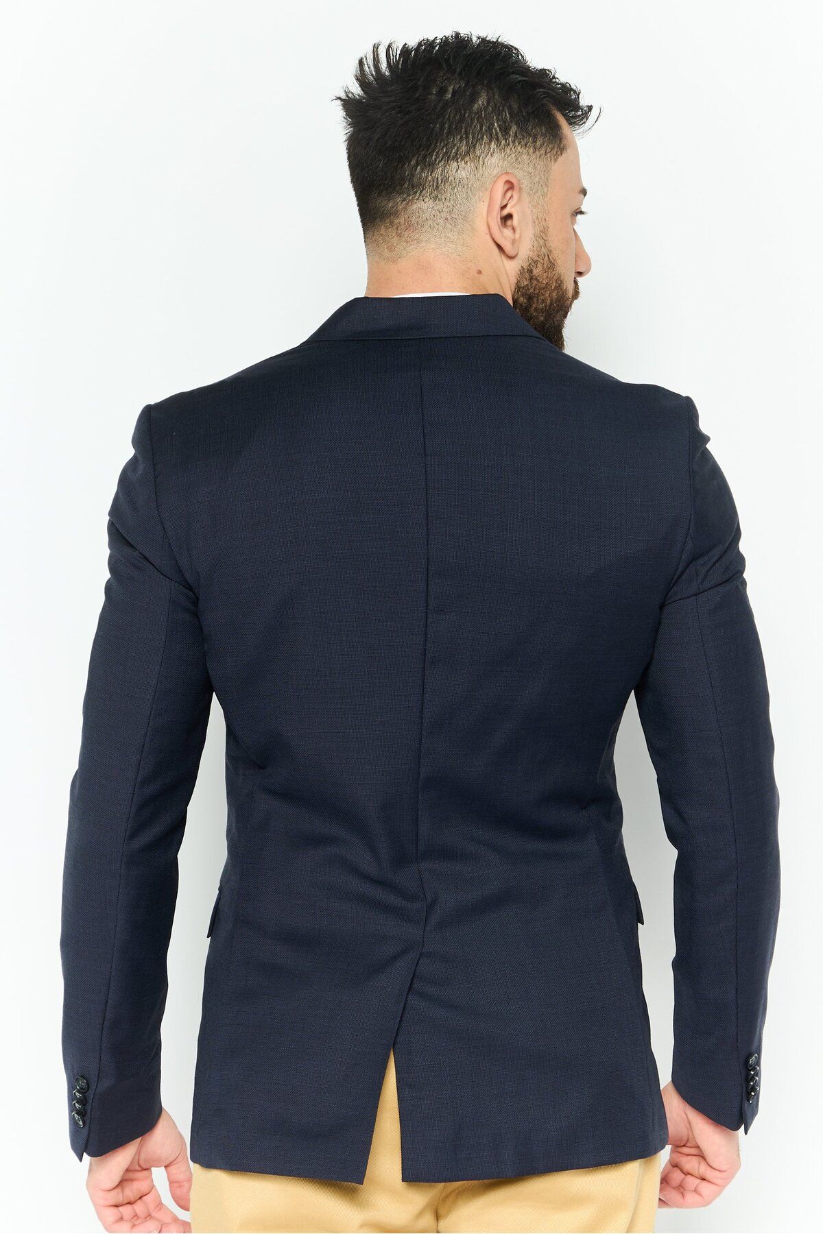 Calvin Klein-Men Slim Fit Plaid Semi-Formal Blazer, Navy 2