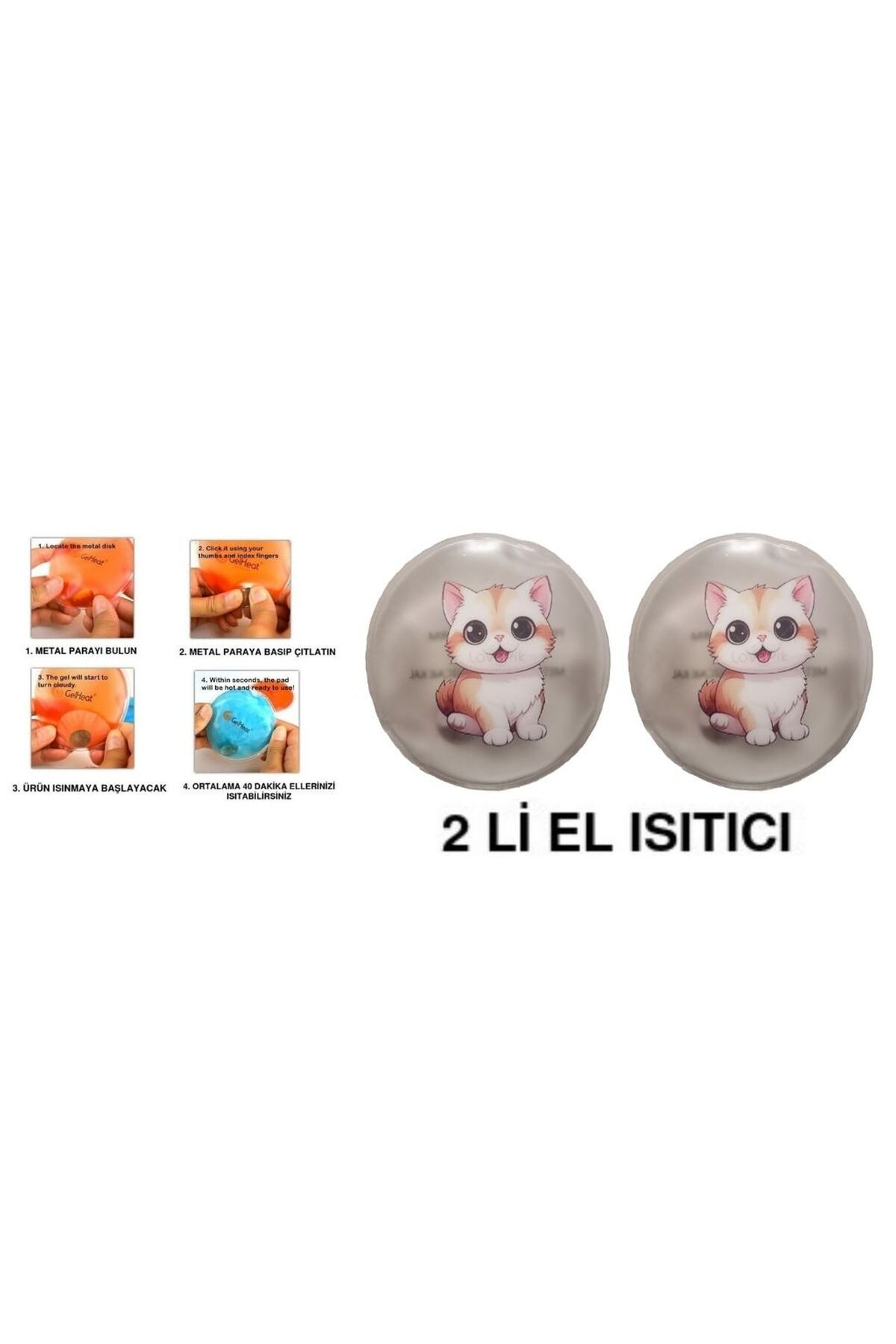 Genel Markalar SEVİMLİ KEDİ CEP SOBASI,EL ISITICI,2 ADET SICAK SU TORBASI PVC 9cm