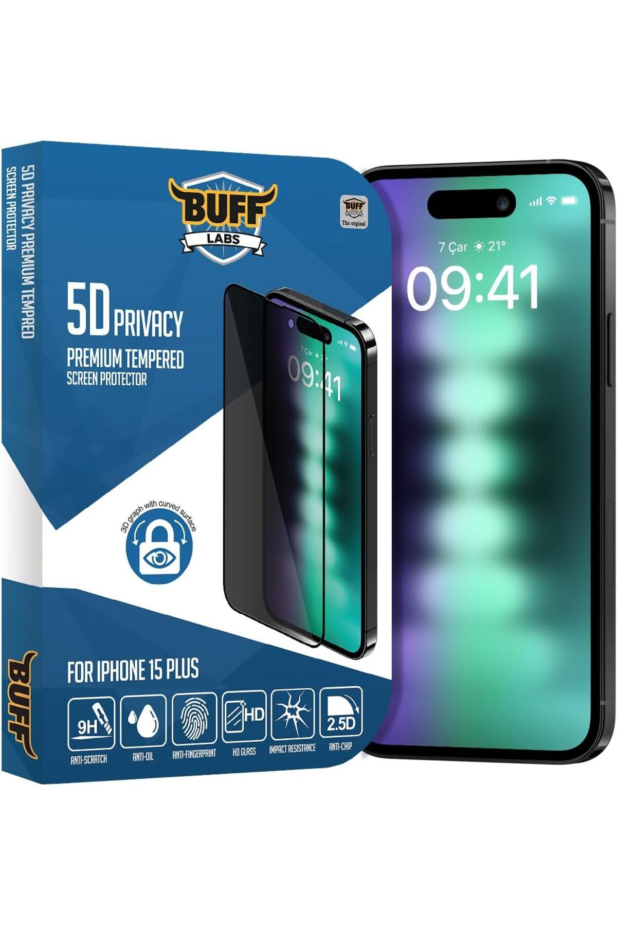 yenibagshop LABS iPhone 15 Plus ile Uyumlu 5D Privacy Hayalet Ekran Koruyucu