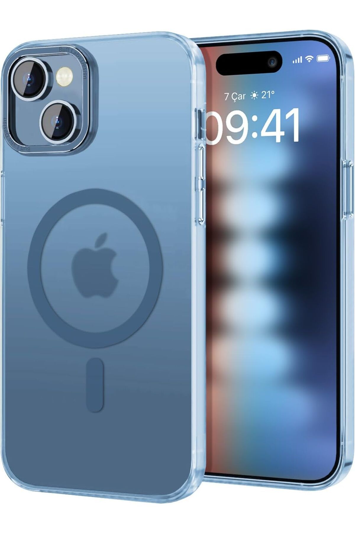 STOREMAX cmllashop LABS iPhone 15 Plus ile Uyumlu TaoFit Manyetik Yarı Saydam Metal Çerçeve Kılıf (Mavi)