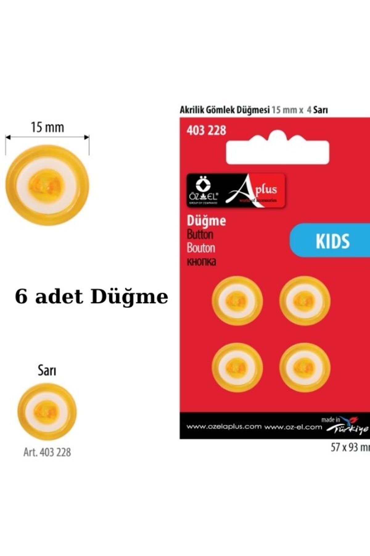 ÖZ-EL AŞ Sarı Renk 6 Adet Beyaz Şeritli 15 mm Bebek Düğme, Bebek Kazak, Yelek, Gömlek Düğmesi 403 228