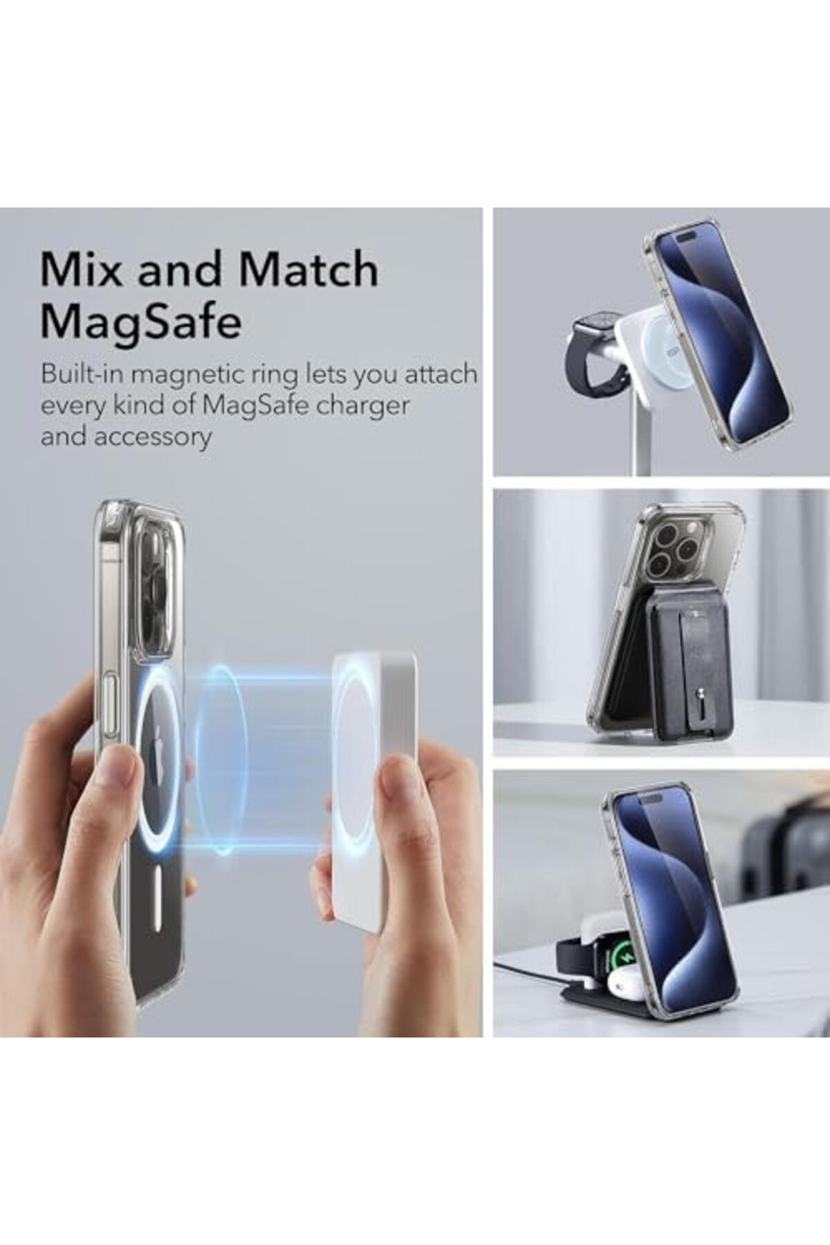 salesalbutik İPhone 15 Pro Şeffaf Kılıf Magsafe Özellikli Tam Koruma Air Silikon Kılıf 15pro Uyumlu
