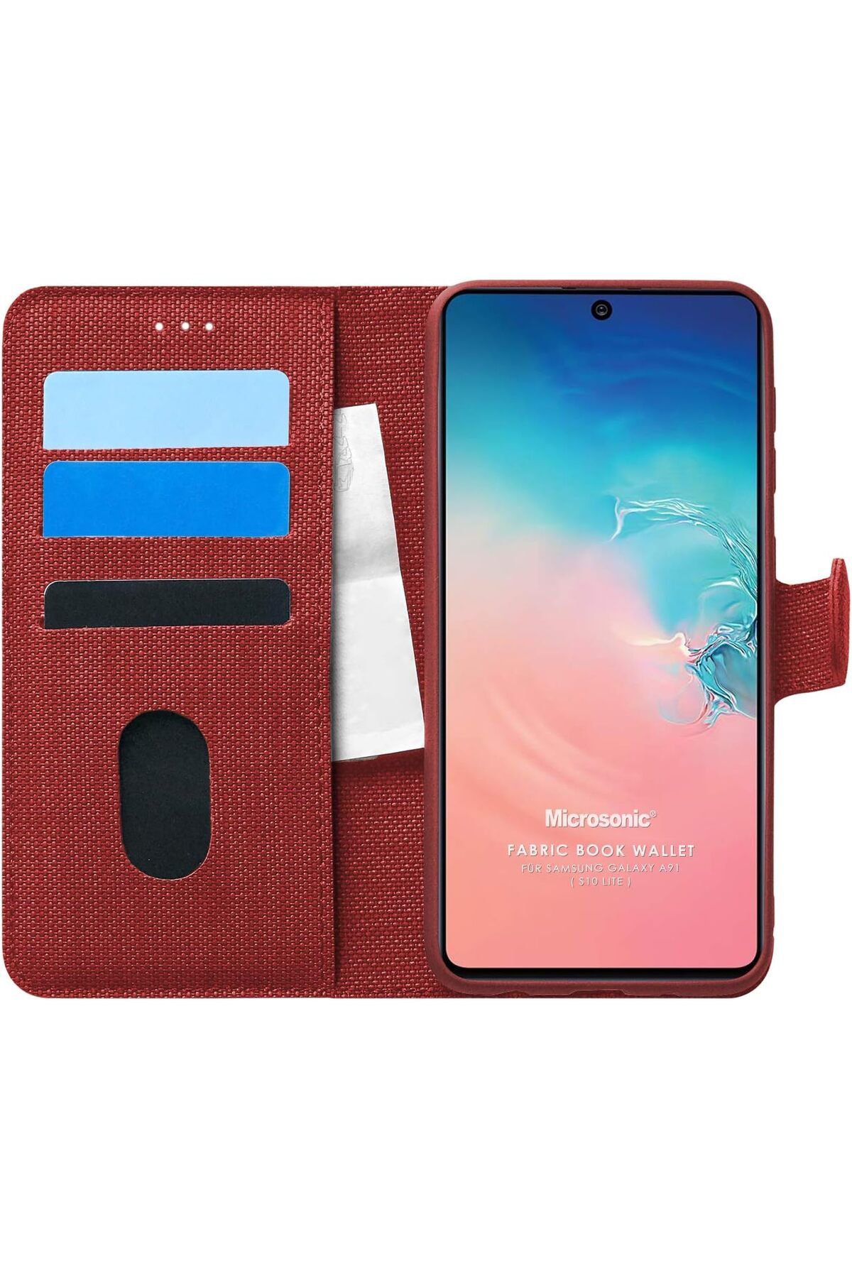 STOREMAX PrStorex Galaxy S10 Lite için Kılıf Fabric Book Wallet Kırmızı [Galaxy S10 Lite ile Uyumlu Kı