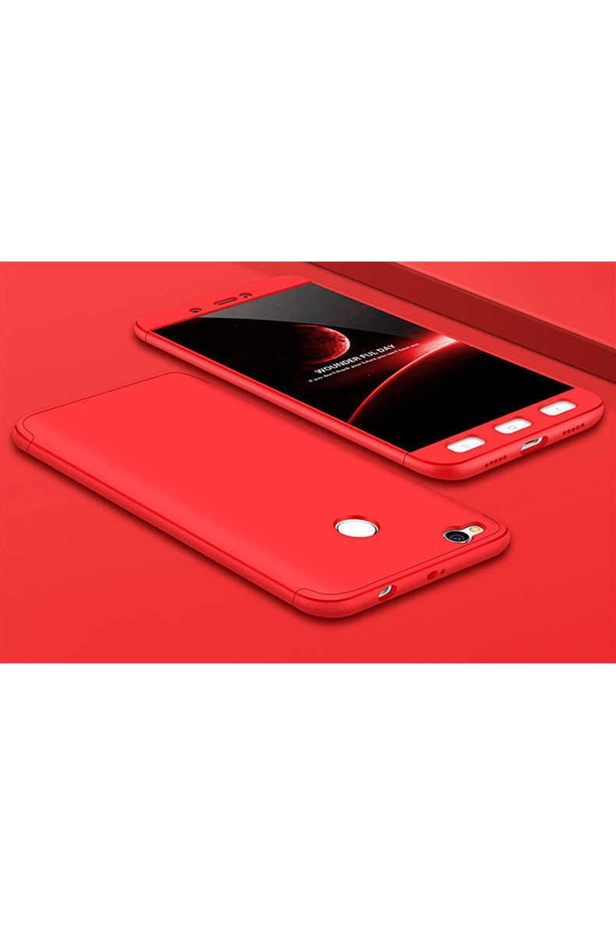 yenibagshop Xiaomi Redmi 4x İle Uyumlu Kılıf Double Dip Ays 3in1 Sert Rubber Kapak Kırmızı
