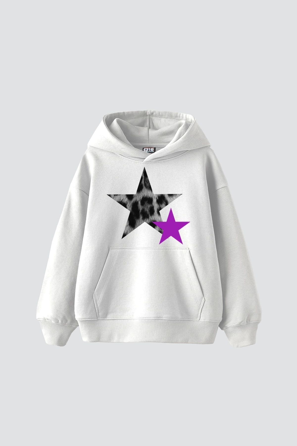 Sekizbiraltı Y2k Leopar Starz "V2" Baskılı Oversize Unisex Beyaz Hoodie