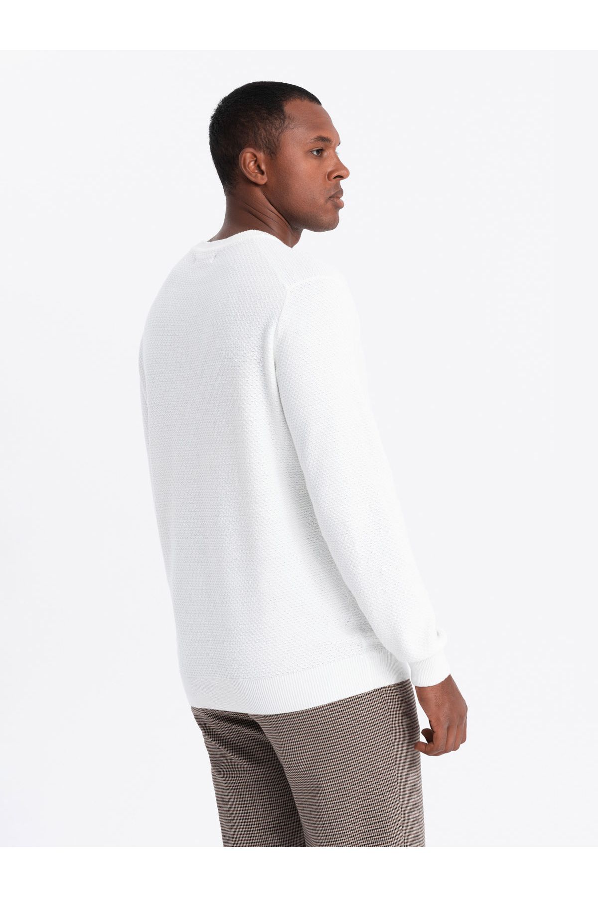 OMBRE-Herren Strickpullover RELAXED FIT in Rautenwebung - gebrochenes Weiß V1 OM-SWSW-0110 L 5