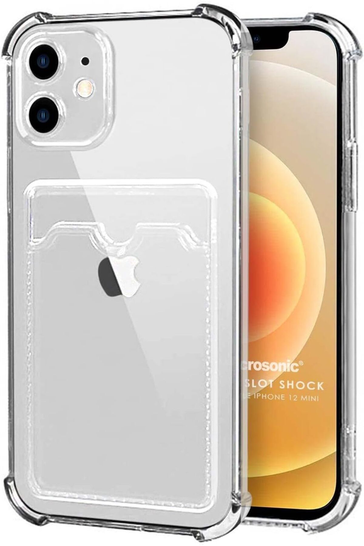 STOREMAX htpshopmx iPhone 12 Mini için Card Slot Shock Kılıf Şeffaf [iPhone 12 Mini ile Uyumlu Kılıf -