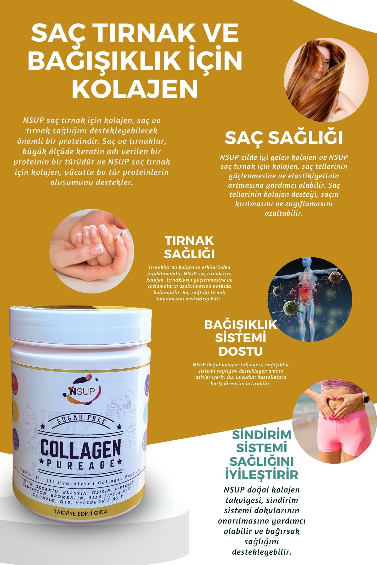 NSUP-300gr Anti-aging - Smooth Skin CoLLagen, GLycine, L-proline, Bromelain and Elastin Ceramide 8