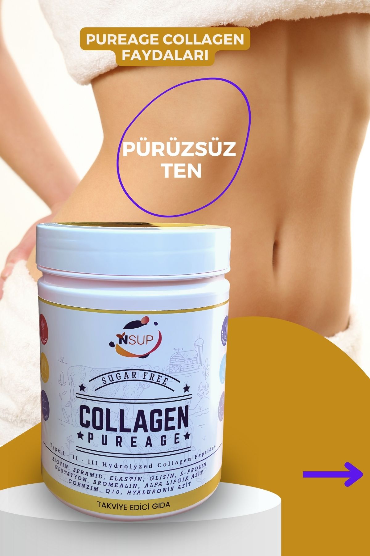 NSUP-300gr Anti-aging - Smooth Skin CoLLagen, GLycine, L-proline, Bromelain and Elastin Ceramide 2