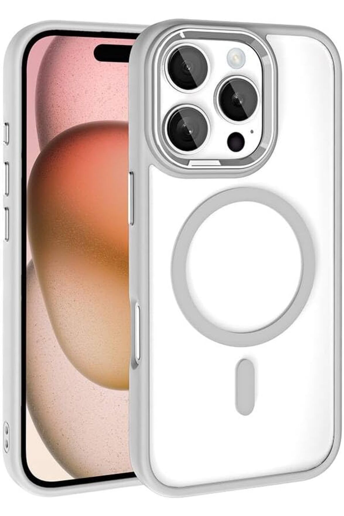 STOREMAX bystoreby İle Uyumlu iPhone 16 Pro Kılıf Wireless Şarj Özellikli ZORE Krom Magsafe Silikon Kapa