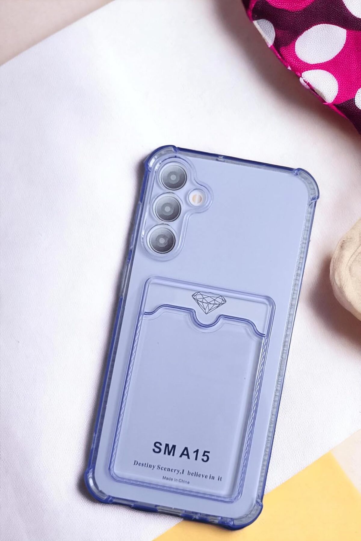 STOREMAX cmllashop Galaxy A15 Kılıf Kartlıklı Köşe Koruma Tasarımlı Renkli Şeffaf K-Kart Kılıf (Li