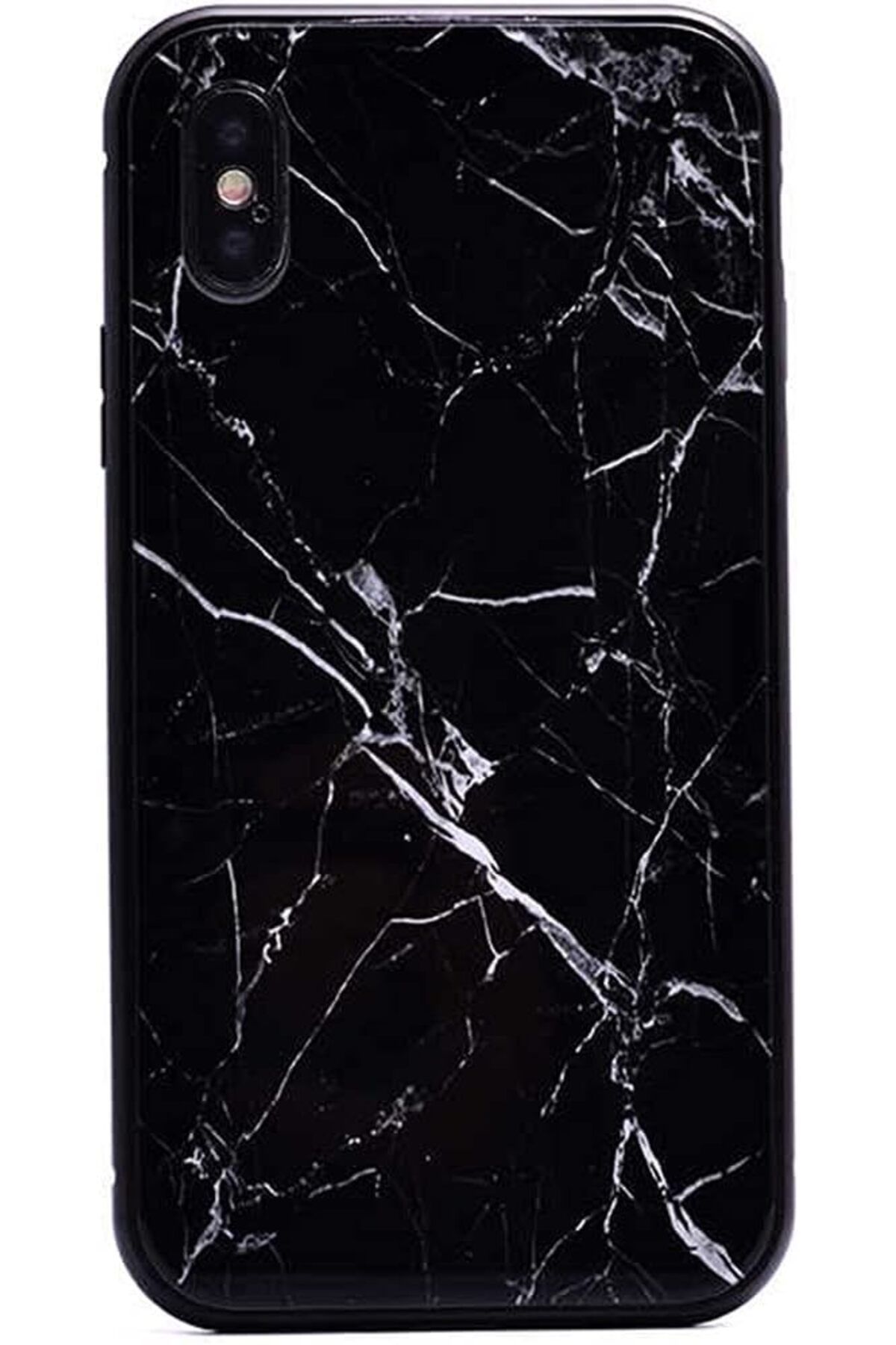 yenibagshop iPhone X XS Uyumlu Mermerli Devrim Siyah Cep Telefonu Kılıfı