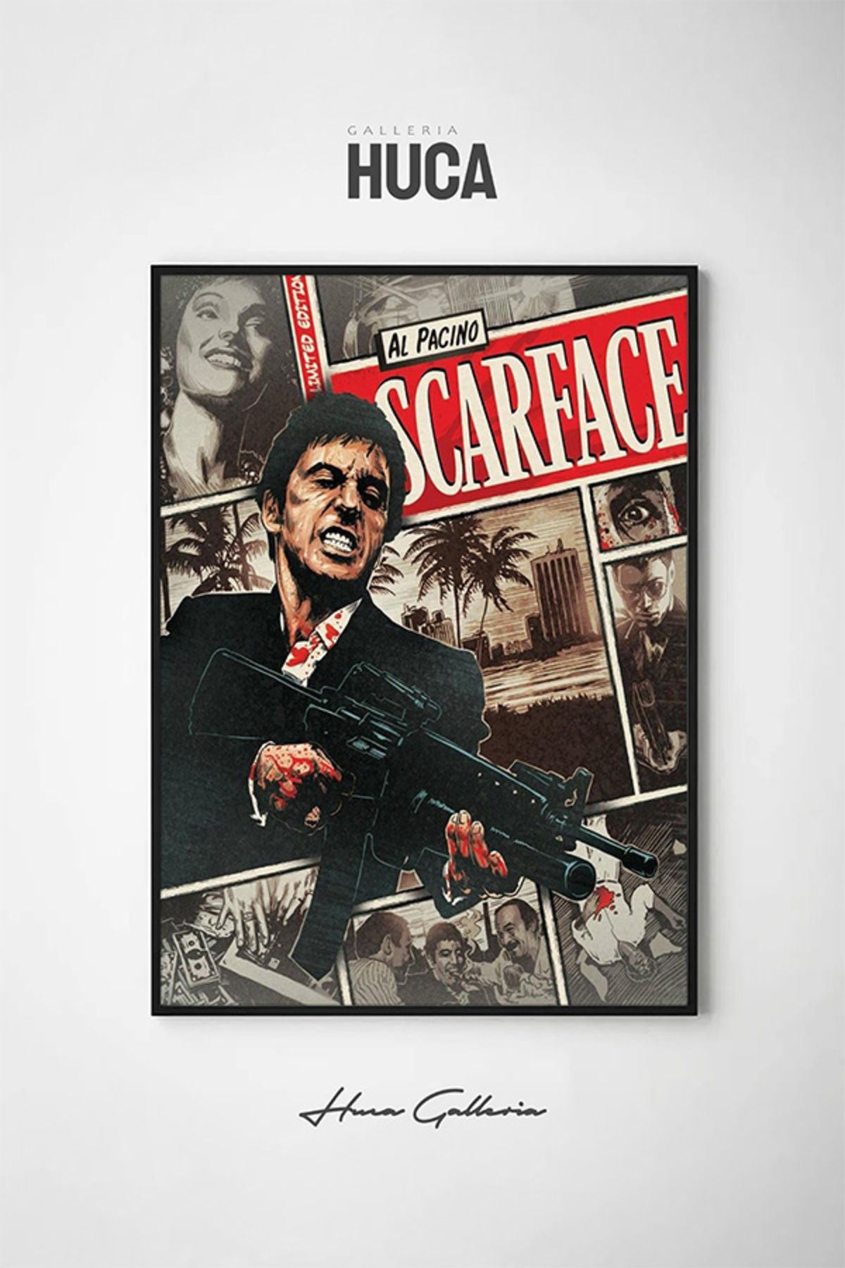 Huca Scarface Film Poster - Retro - Tony Montana - Çerçevesiz - Film Poster Premium Art