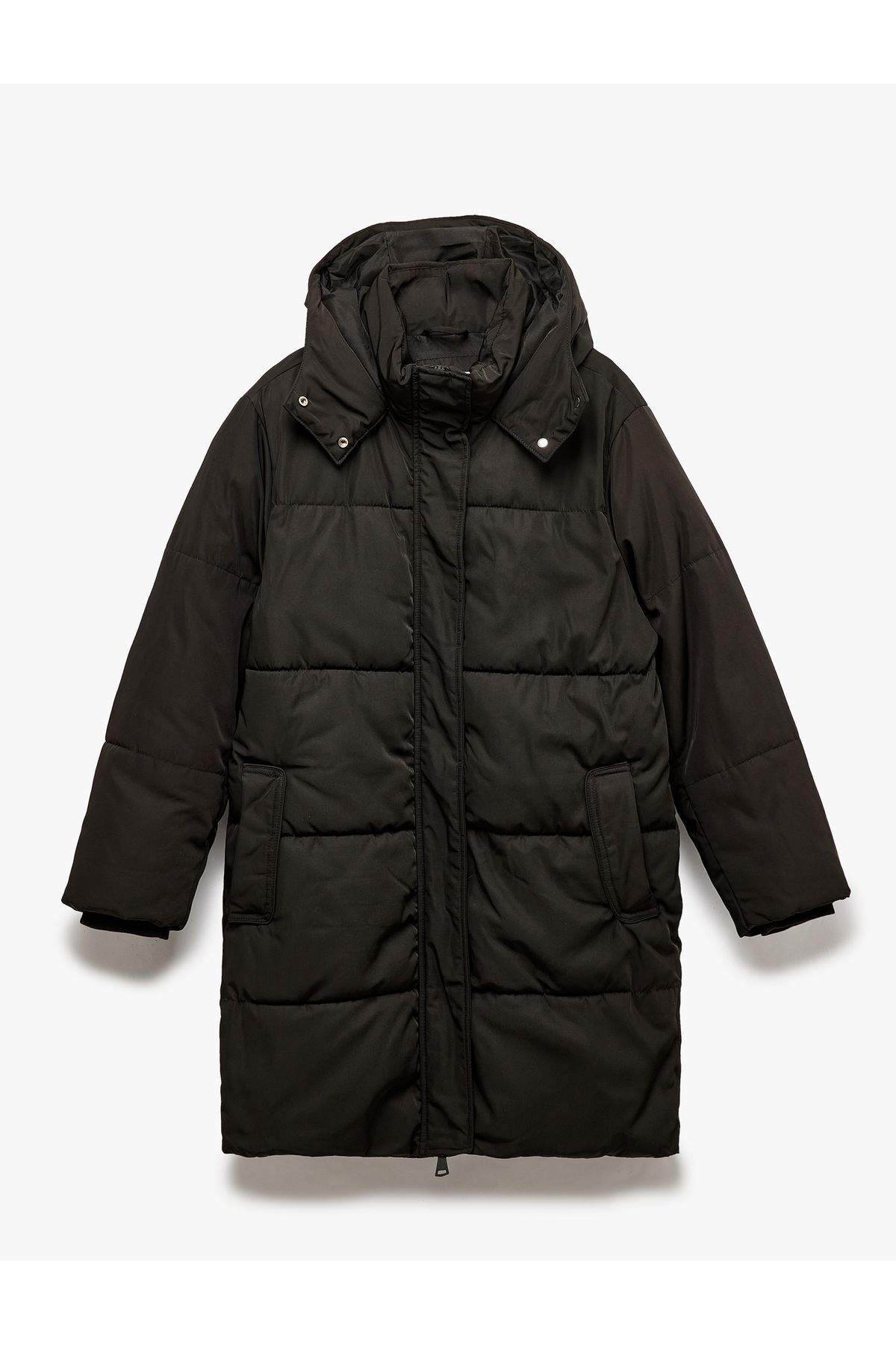 Koton-Oversize Puffer Jacket with Hooded Snap Button and Zipper 3
