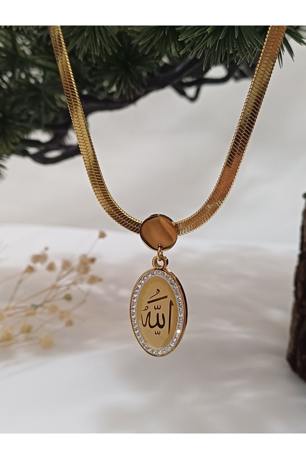 ELVİVA JEWELLERY ALLAH YAZILI 316L ÇELİK KADIN KOLYE