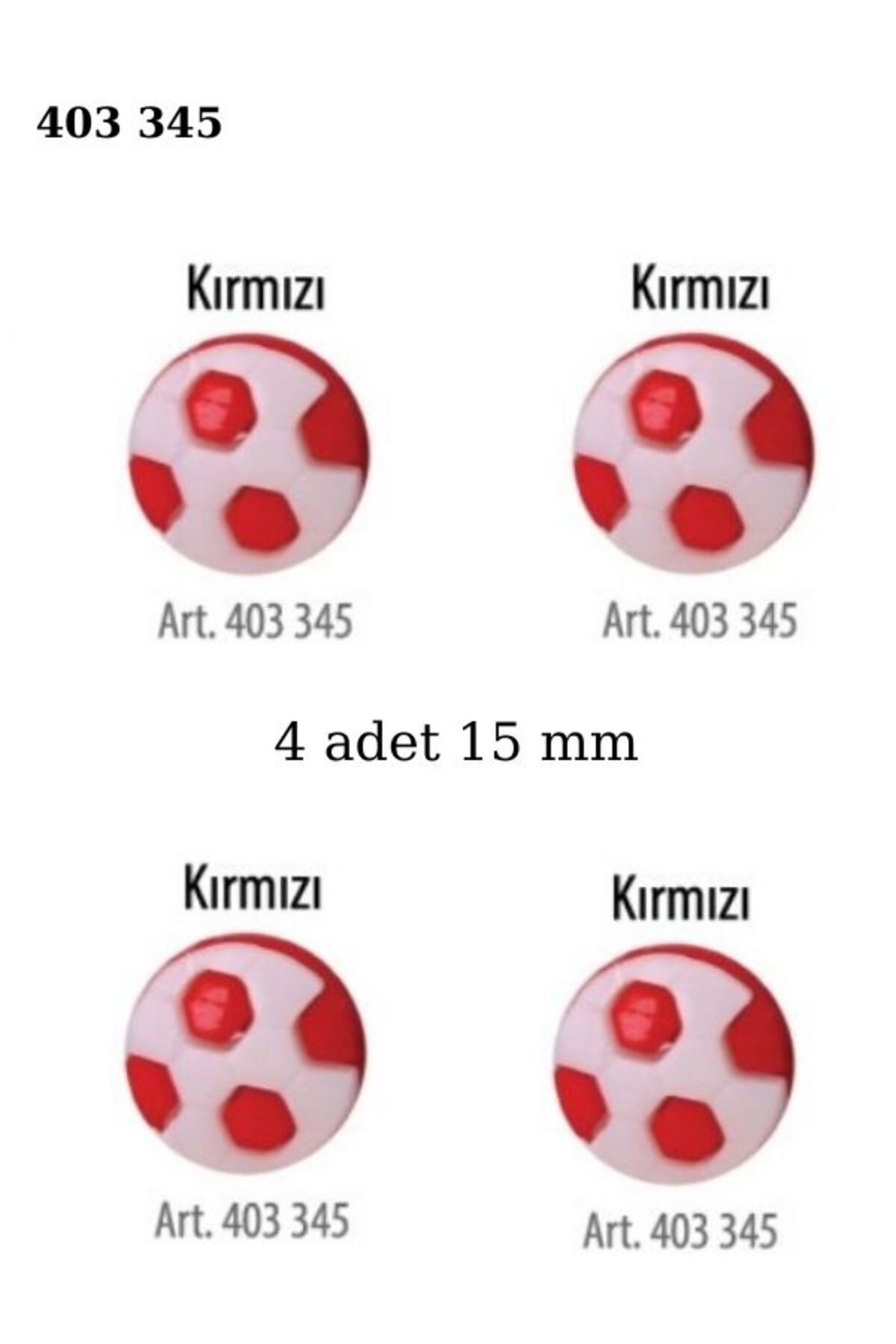 ÖZ-EL AŞ Futbol Topu Şekilli Kırmızı Renk 4 Adet 15 mm Bebek Düğme, Bebek Kazak,Yelek, Gömlek Düğmesi 403 345