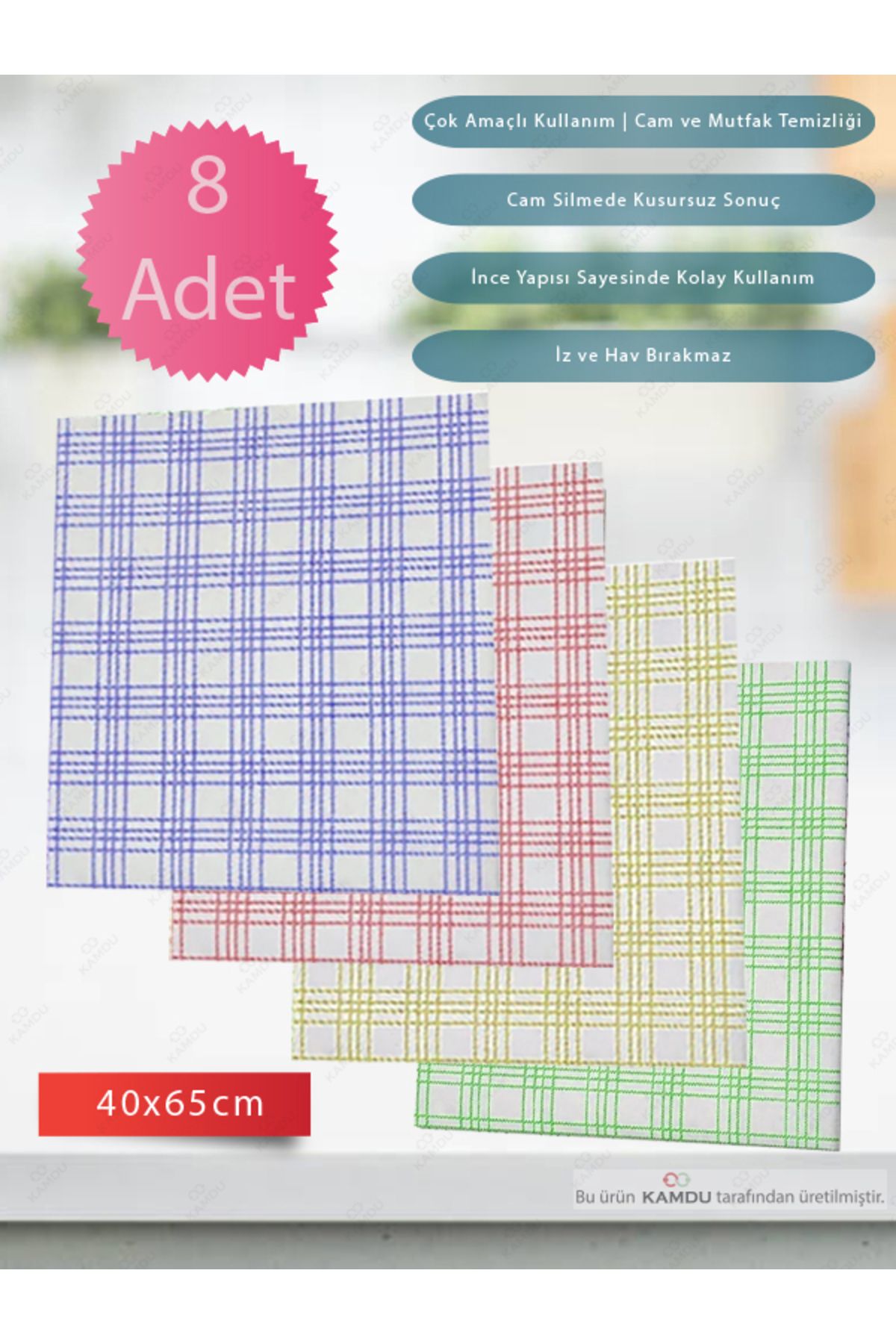 CASMAYA 8 Adet 40x65 cm Nano Teknoloji Dimili Bez, Mikrofiber Temizlik Bezi, İz Bırakmaz Bez