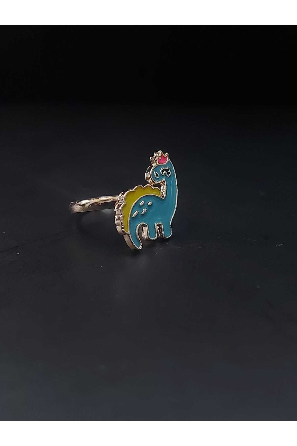 sarıyer silver-Dinosaur Figured Multicolor Bright Enamel Embroidered Adjustable Model Children's Steel Ring 4