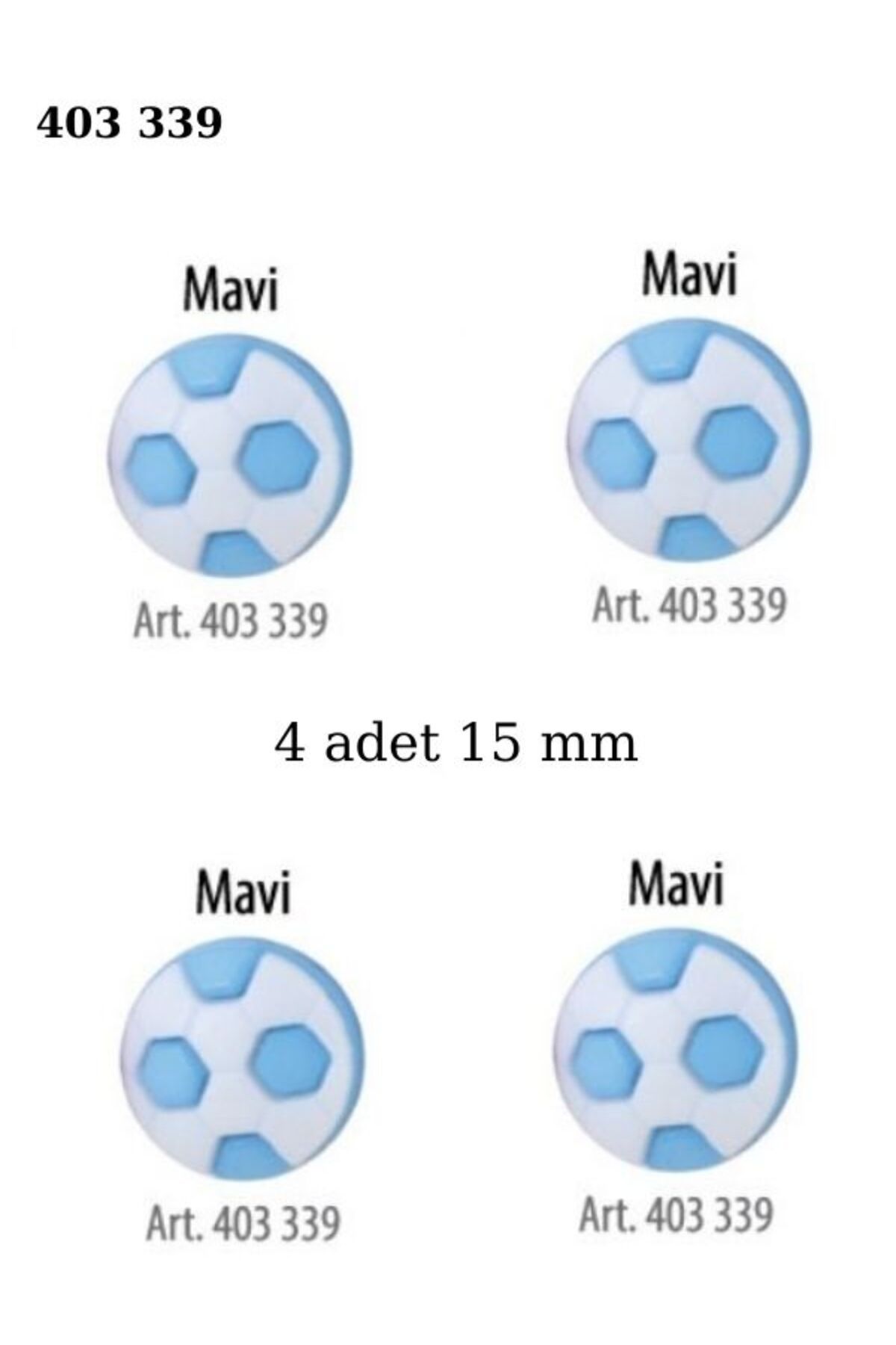 ÖZ-EL AŞ Futbol Topu Şekilli Mavi Renk 4 Adet 15 mm Bebek Düğme, Bebek Kazak, Yelek, Gömlek Düğmesi 403 339