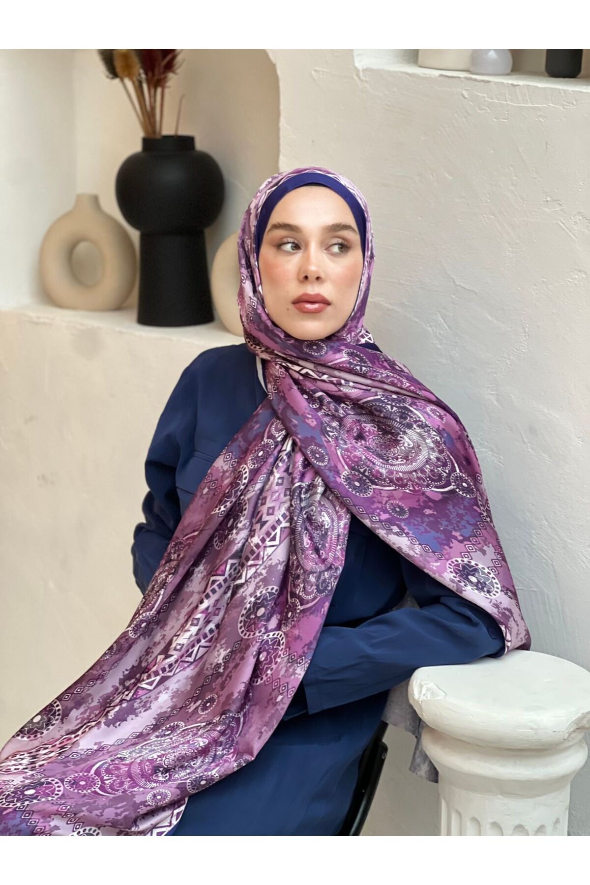 Modakaşmir-Silky Shawl with Aztec Pattern 2
