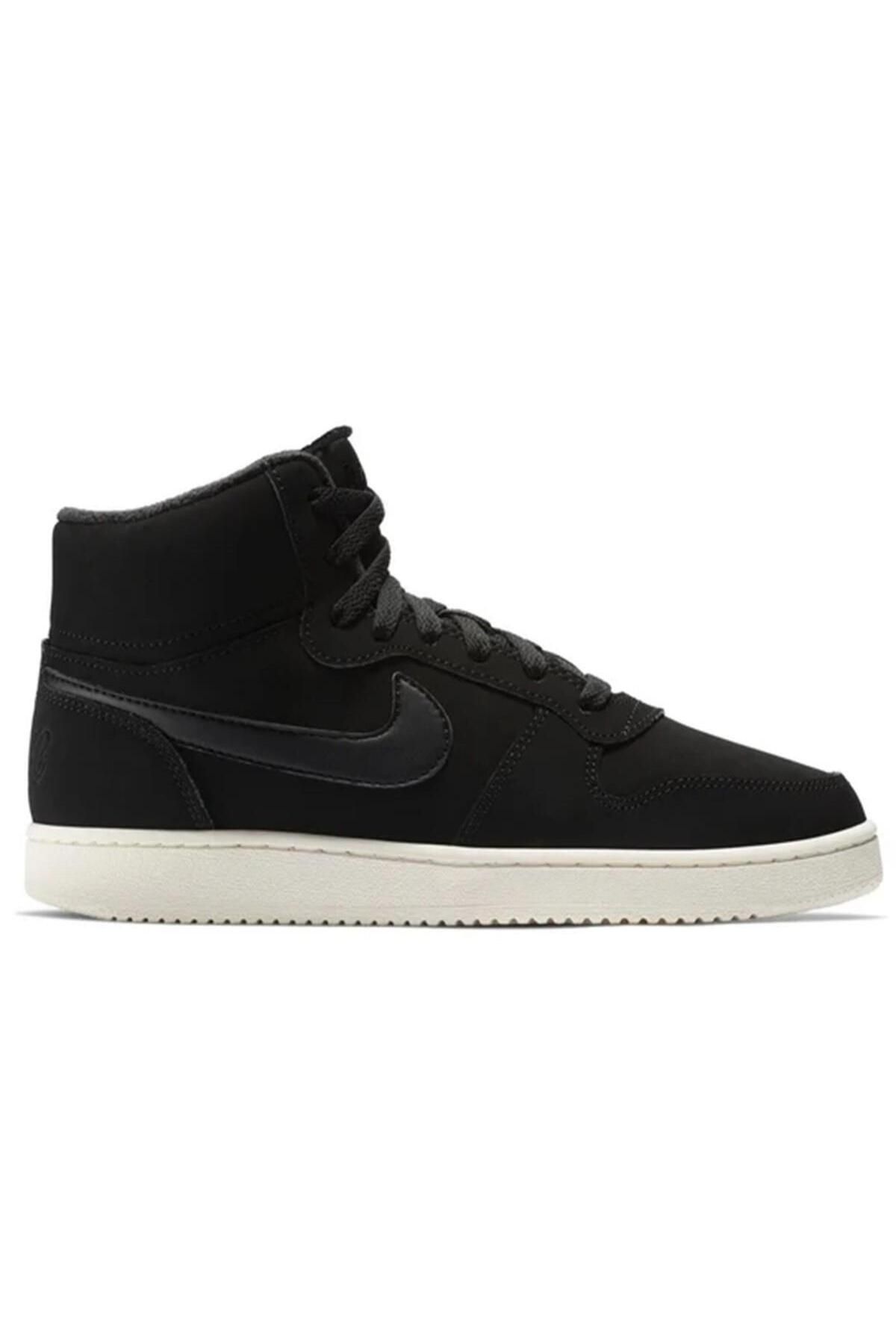 Nike Ebernon Mid Leather Womens Sneaker Black Hakiki Deri Kadın Spor Ayakkabı Siyah