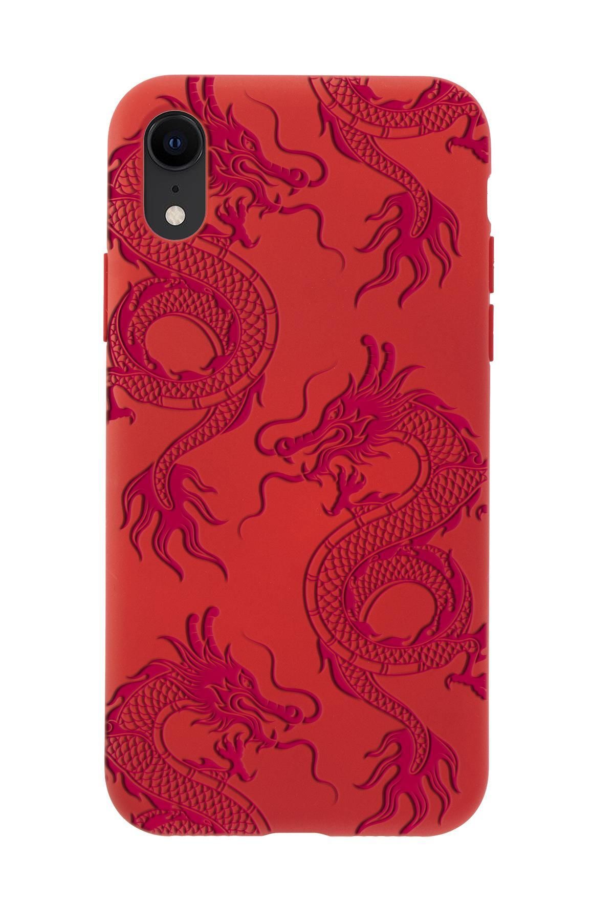 mooodcase iPhone Xr Uyumlu Ejderha Desenli Premium Silikonlu Telefon Kılıfı