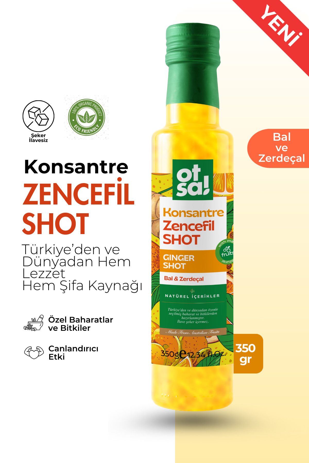 Otsa Zencefil Shot, Portakal, Limon, Bal Ve C Vitamini Içeren Doğal Karışım Ginger Shot 350g