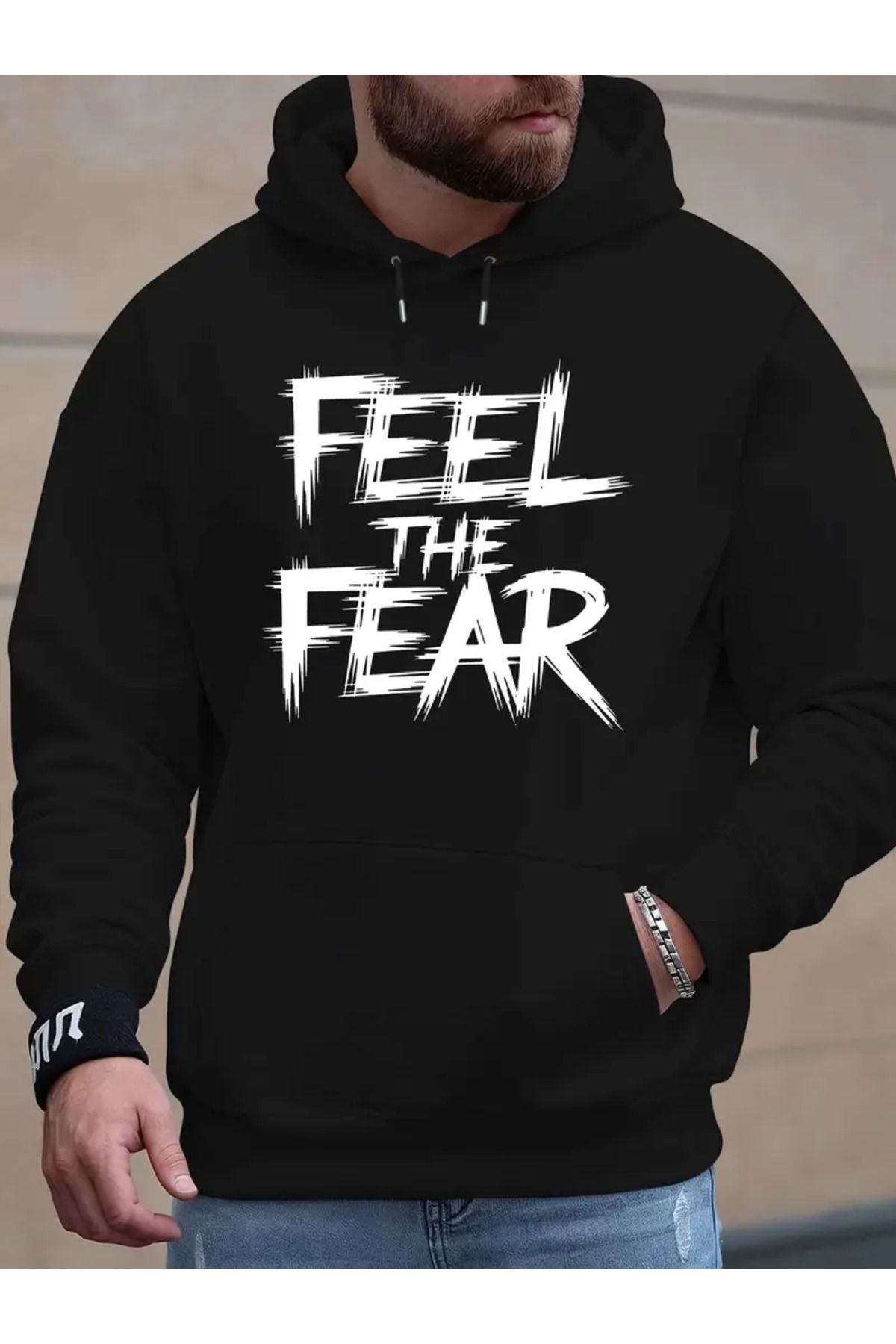 ACTIVE MODA - erkek sweatshirt  FEEL THE  FEAR baskılı 3 İplik Kompakt Kumaş (İçi Pamuklu)