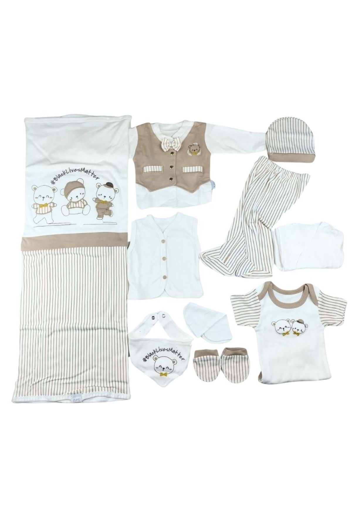 BABY ZUHU Yelekli Papyonlu 10 lu Set - AÇIK KAHVE