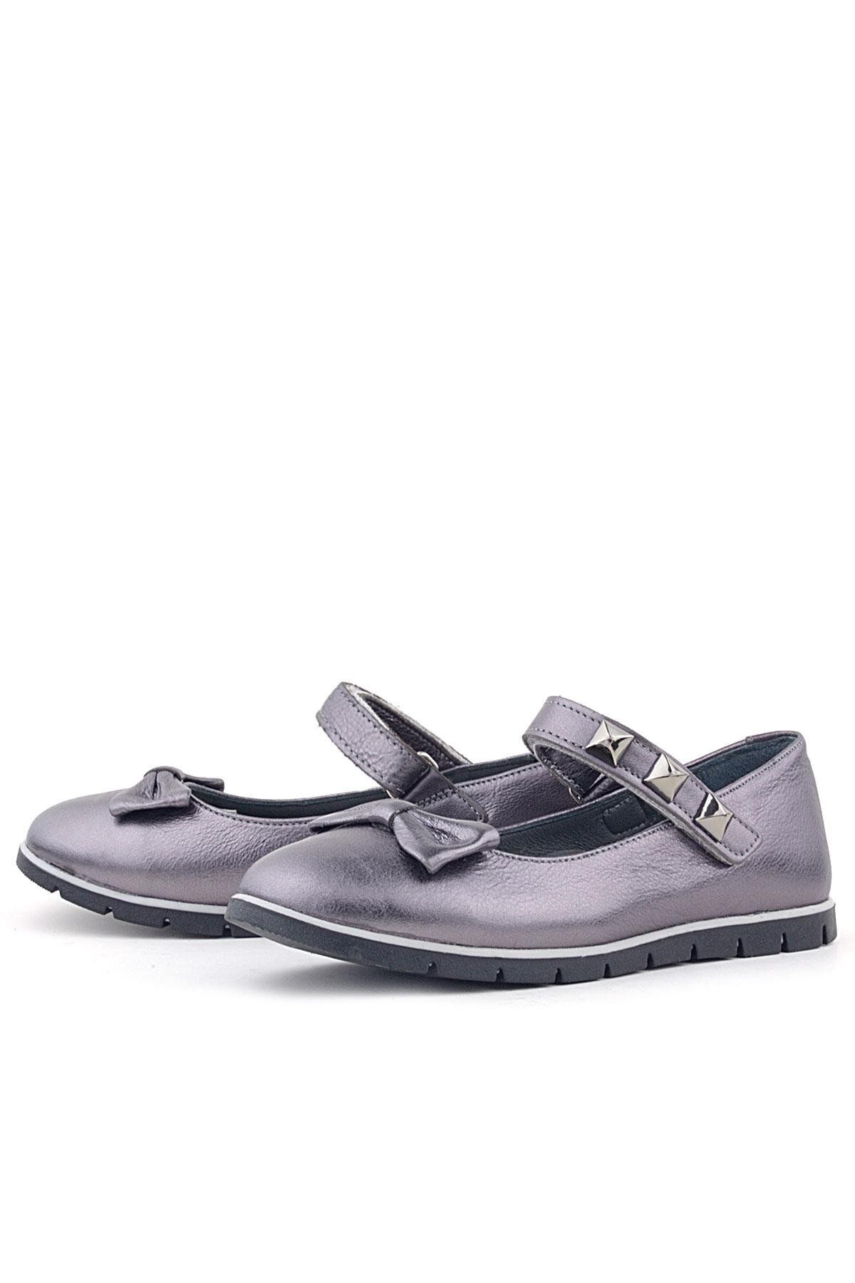 Rakerplus-Genuine Leather Platinum Velcro Metal Detailed Girls' Ballerina Shoes 5