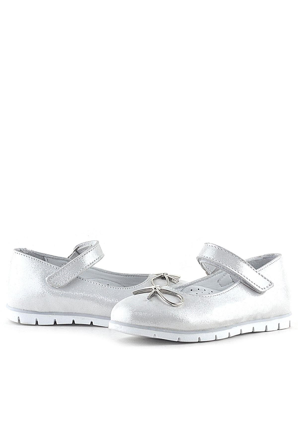 Rakerplus-Genuine Leather Silver Velcro Ribbon Detailed Girls' Ballerinas 7
