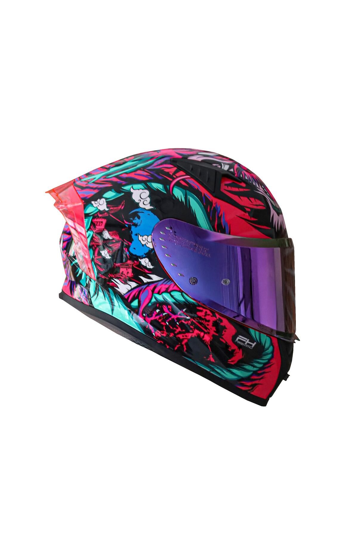 DeadG Z-501 Legend-Pink Siyah-Yeşil-Pembe Kask ( Güneş Vizörlü )