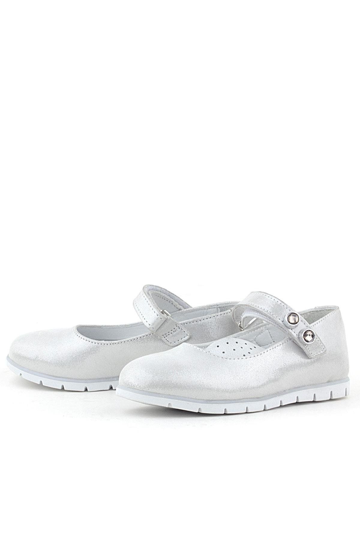Rakerplus-Genuine Leather Silver Stone Velcro Girls' Ballerinas 4