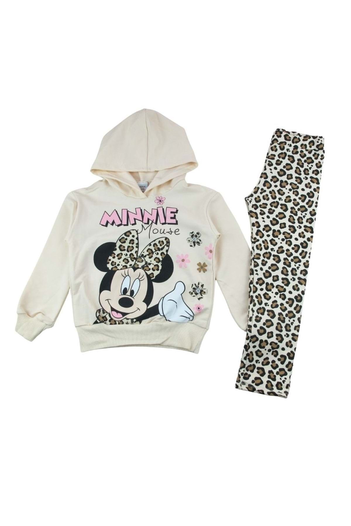 gültekin bebe 7308-2100 Kapşonlu Minnie Leopar 2li Eşofman Takım - BEJ