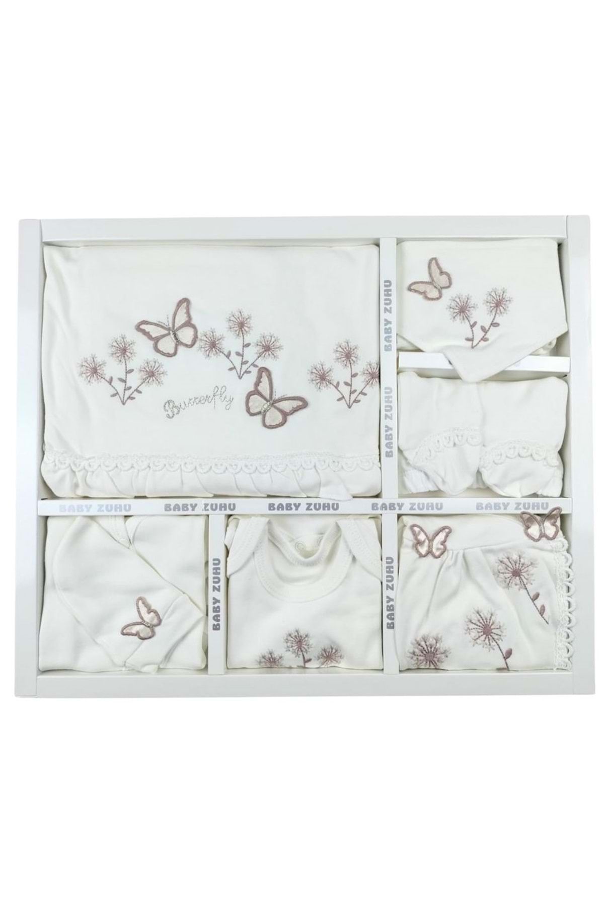 BABY ZUHU Çiçek Kelebek Nakışlı 10 lu Set - KREM