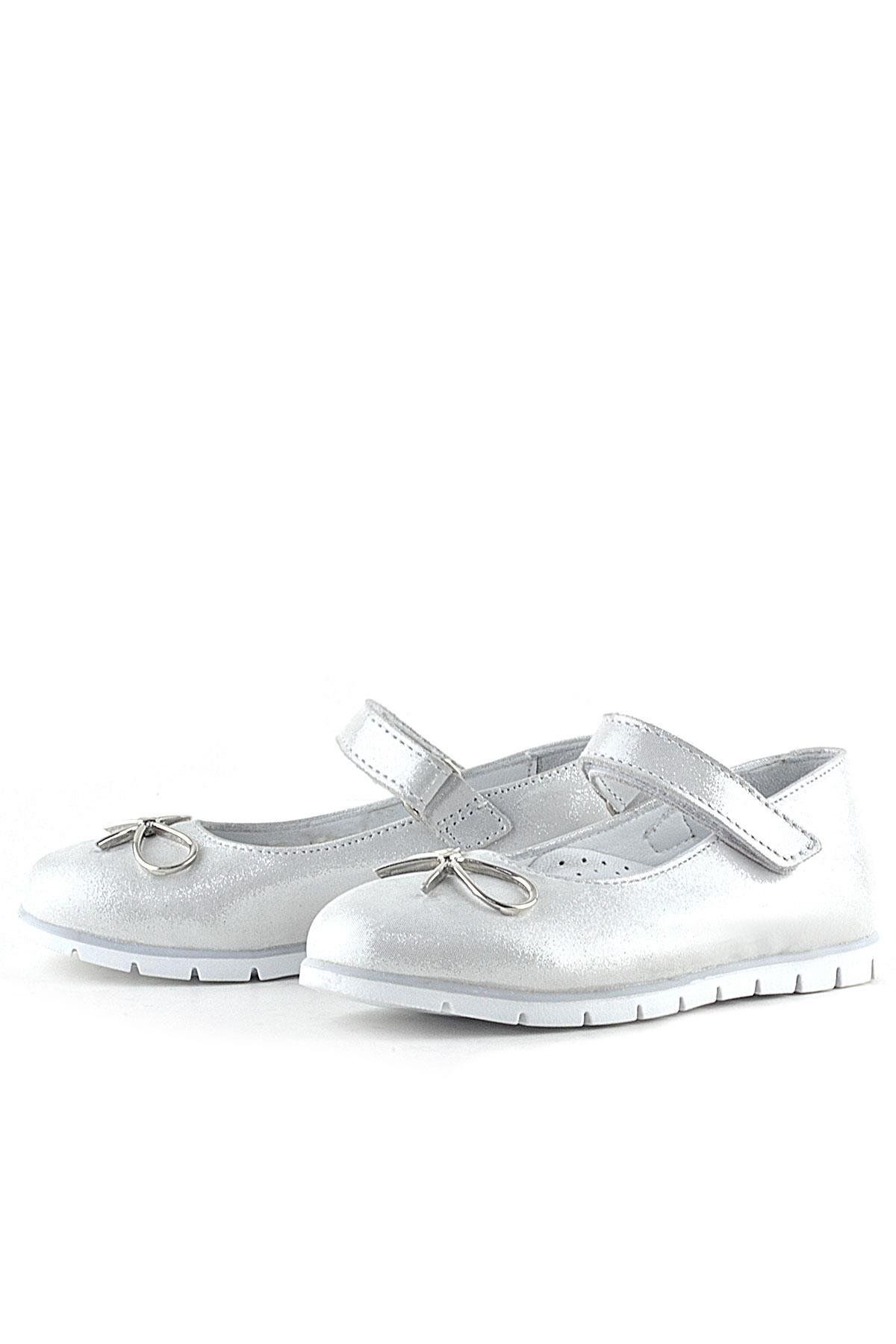 Rakerplus-Genuine Leather Silver Velcro Ribbon Detailed Girls' Ballerinas 5