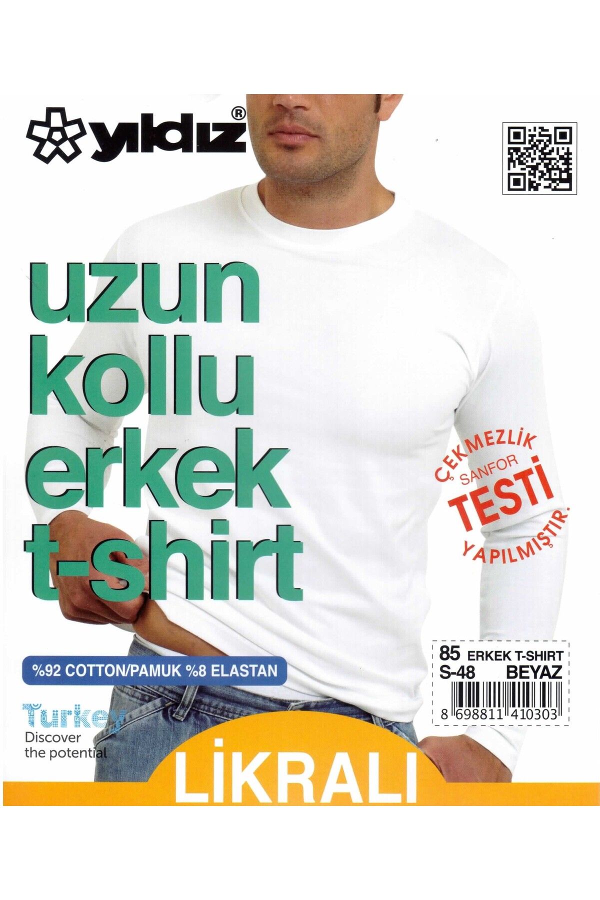 YILDIZ UZUN KOL LİKRALI PAMUK T-SHIRT BODY BEYAZ YILDIZ KOD85