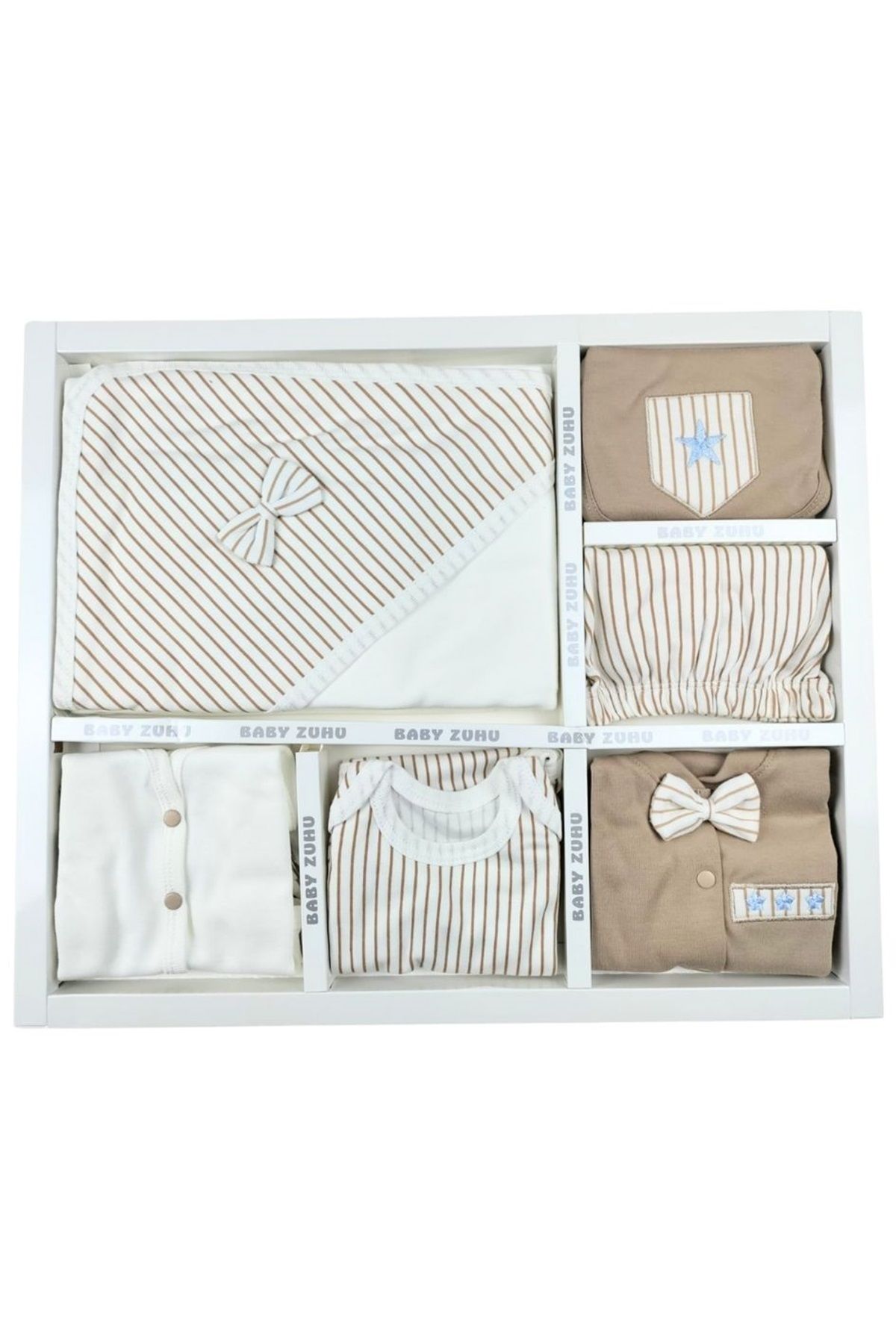 BABY ZUHU Yıldızlı Papyonlu 10 lu Set - AÇIK KAHVE