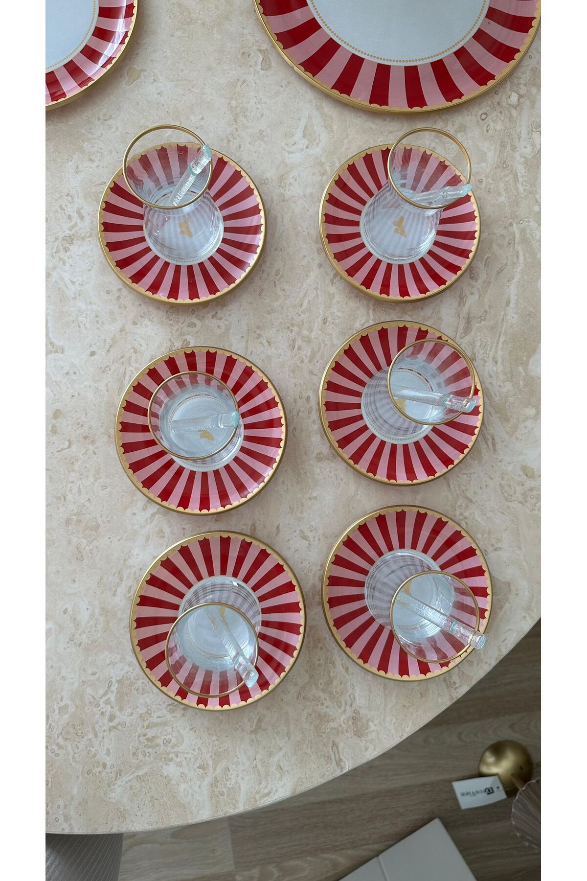 PONCİKPAZAR 18 Parça Pınk Candy Çay Seti