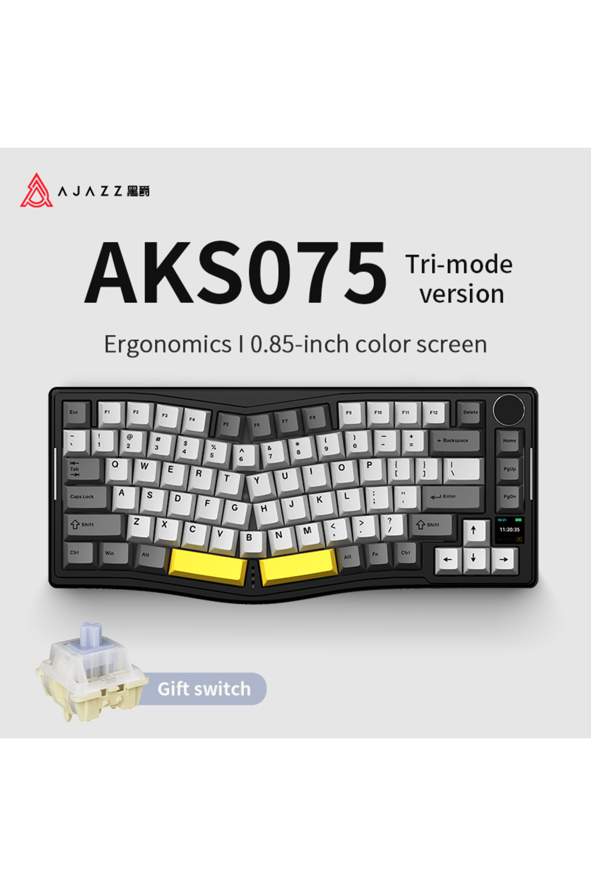 Coverzone Ajazz AKS-075 Ergonomik Tasarım, TFT Ekranlı 3 Modlu