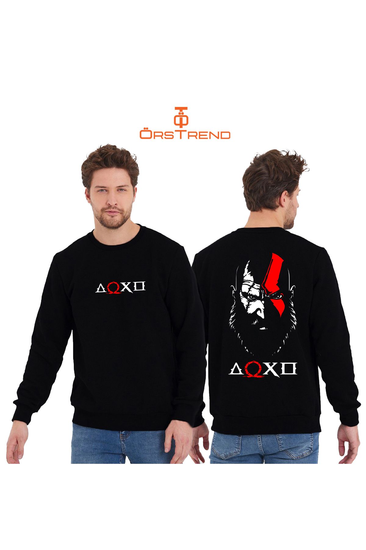 ÖRSTREND God Of War Baskılı Unisex Bisiklet Yaka Sweatshirt